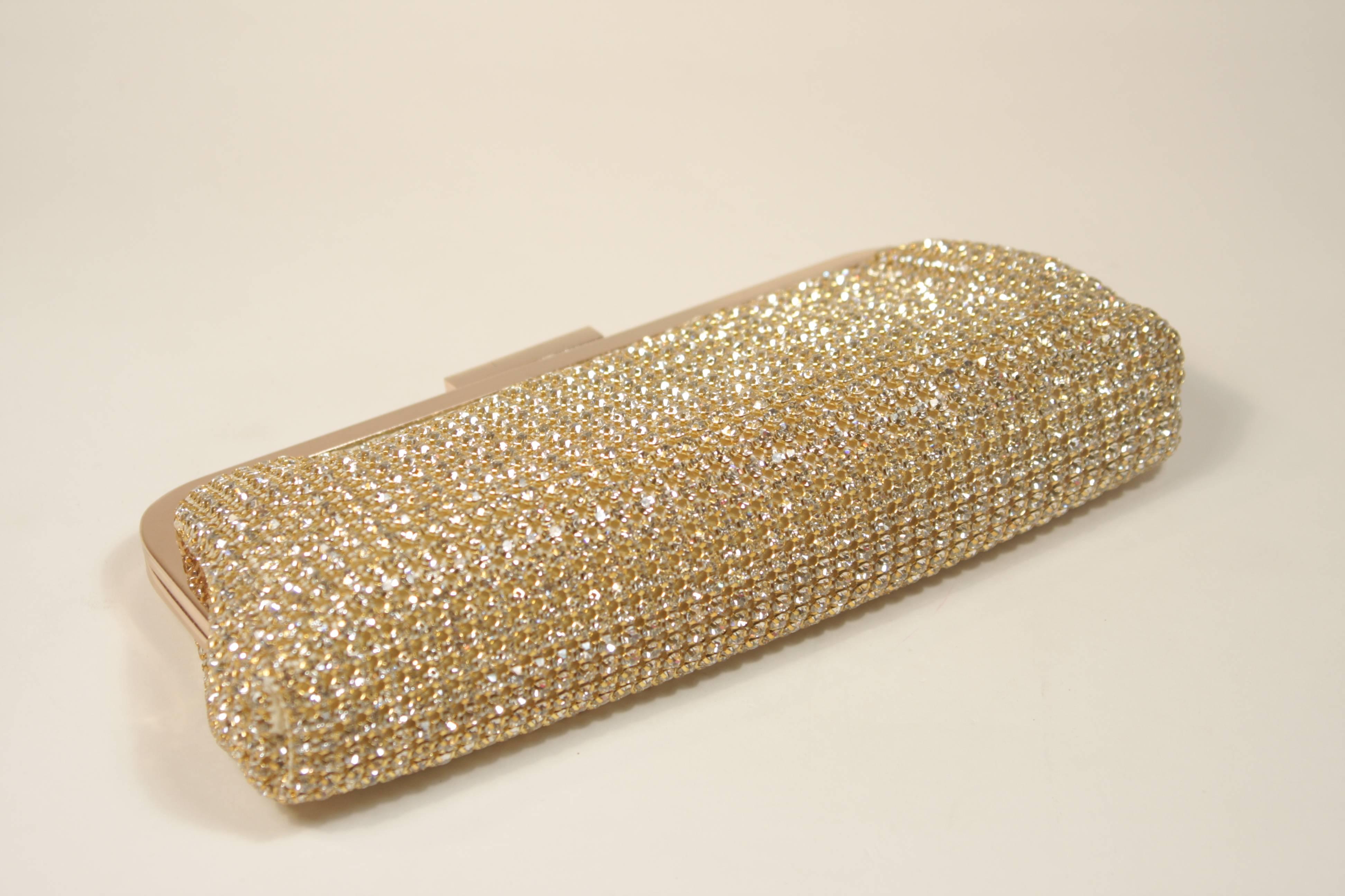 ELIZABETH MASON COUTURE Gold Rhinestone Clutch with Optional Strap In New Condition In Los Angeles, CA