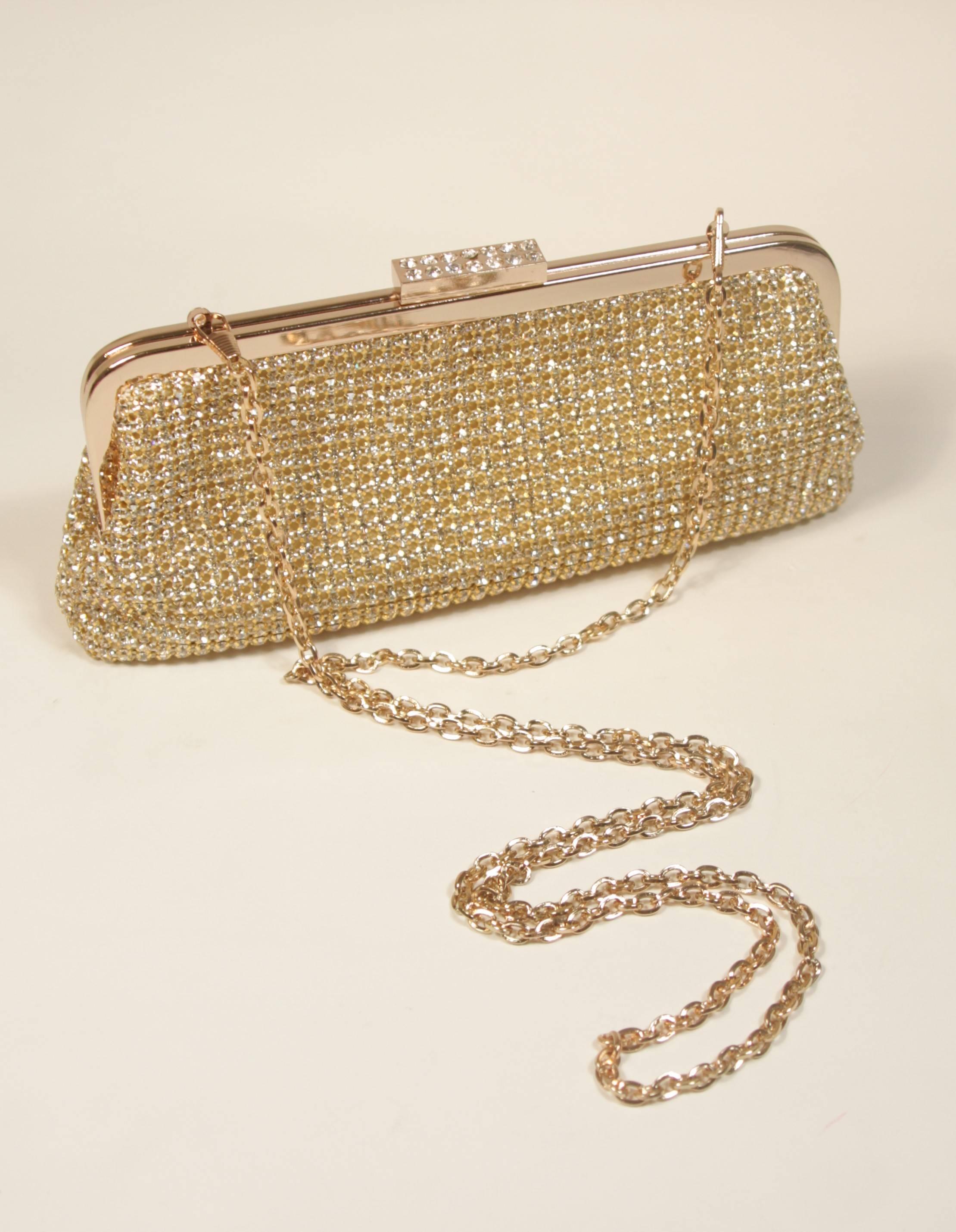 Women's ELIZABETH MASON COUTURE Gold Rhinestone Clutch with Optional Strap