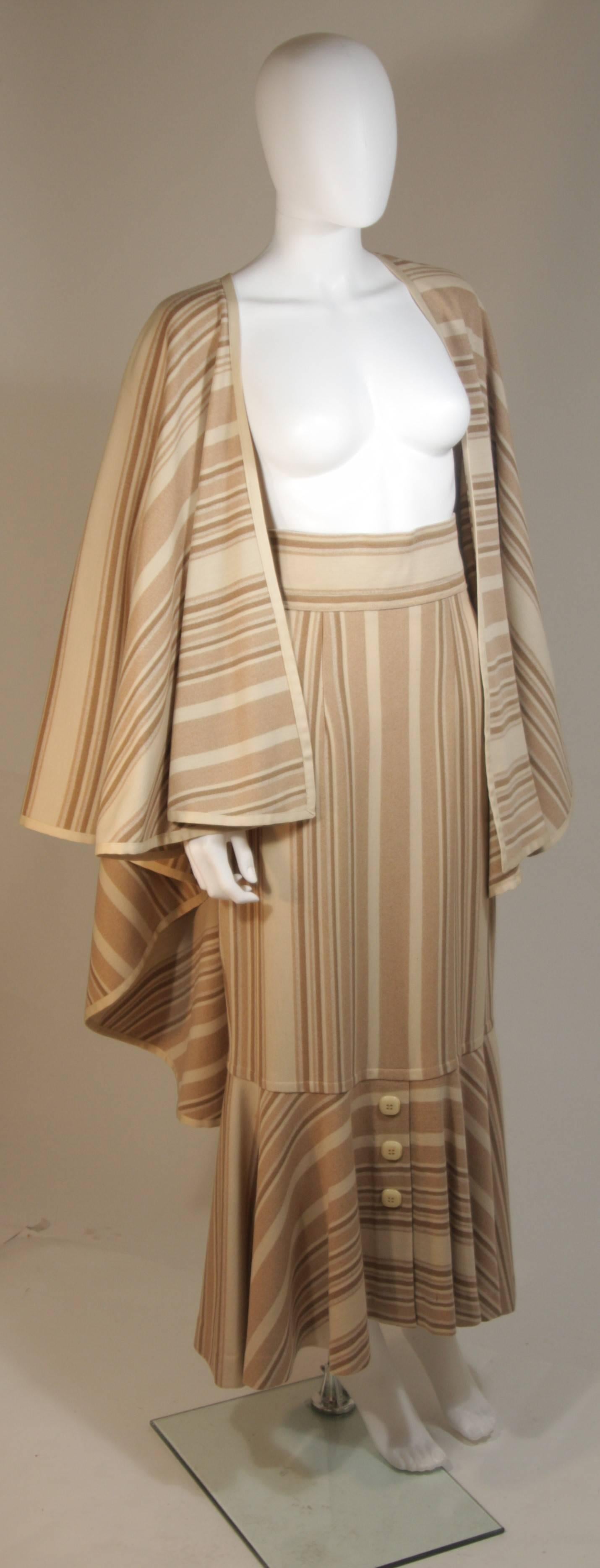 Brown Custom Cream & Nude Wool Cape and Skirt Ensemble Size 6-10 For Sale