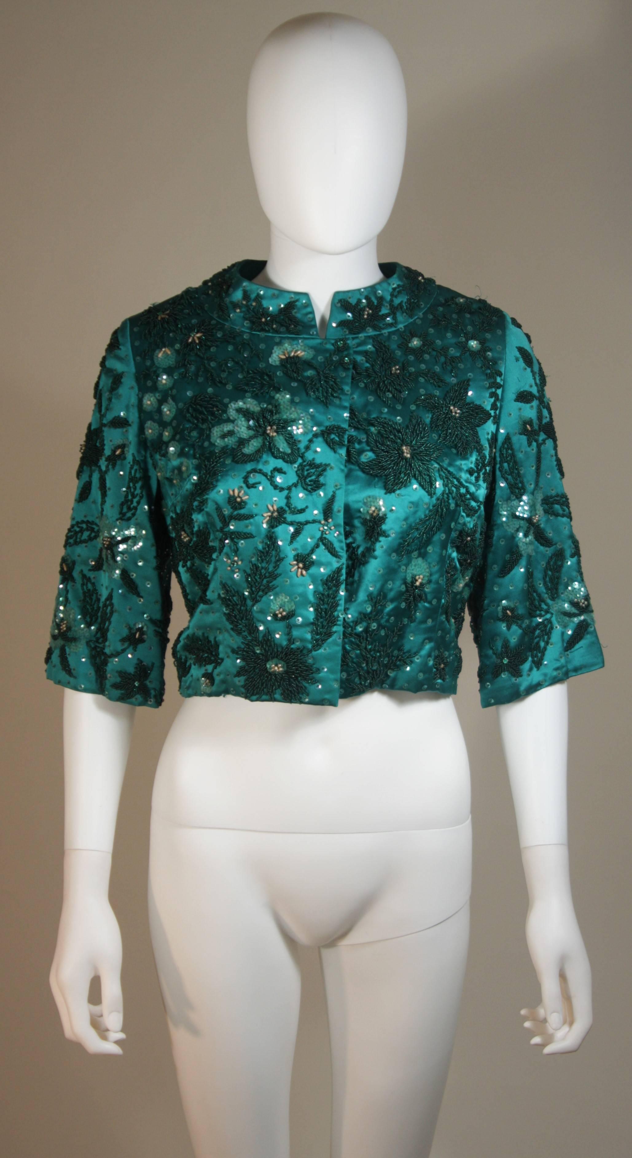 1960's Custom Emerald Heavily Embellished Gown and Jacket Size 4-8 For Sale 3