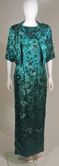 1960's Custom Emerald Heavily Embellished Gown and Jacket Size 4-8