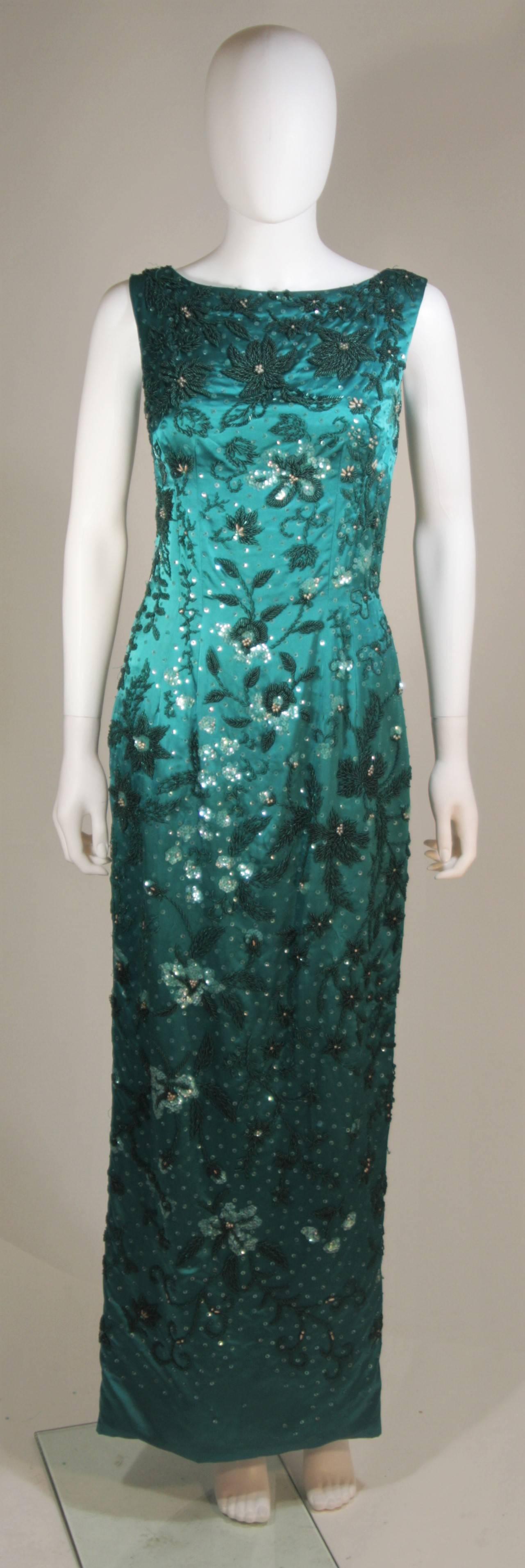 1960's Custom Emerald Heavily Embellished Gown and Jacket Size 4-8 For Sale 1