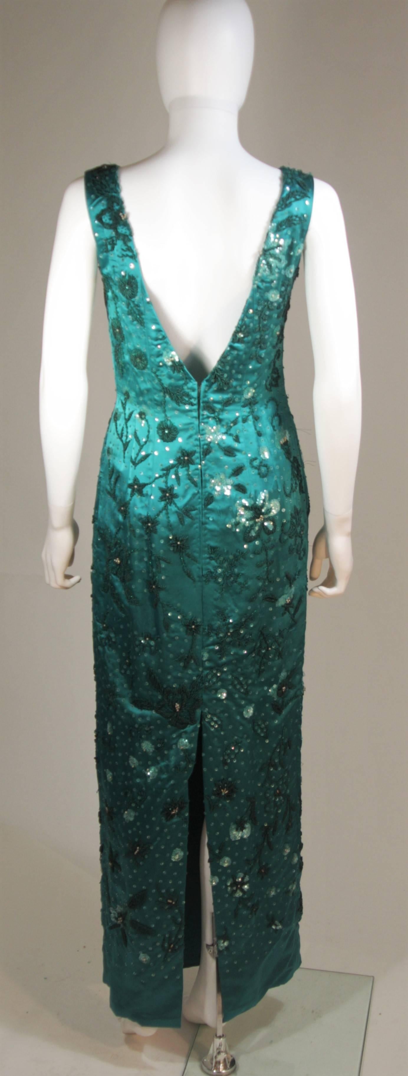 1960's Custom Emerald Heavily Embellished Gown and Jacket Size 4-8 For Sale 2