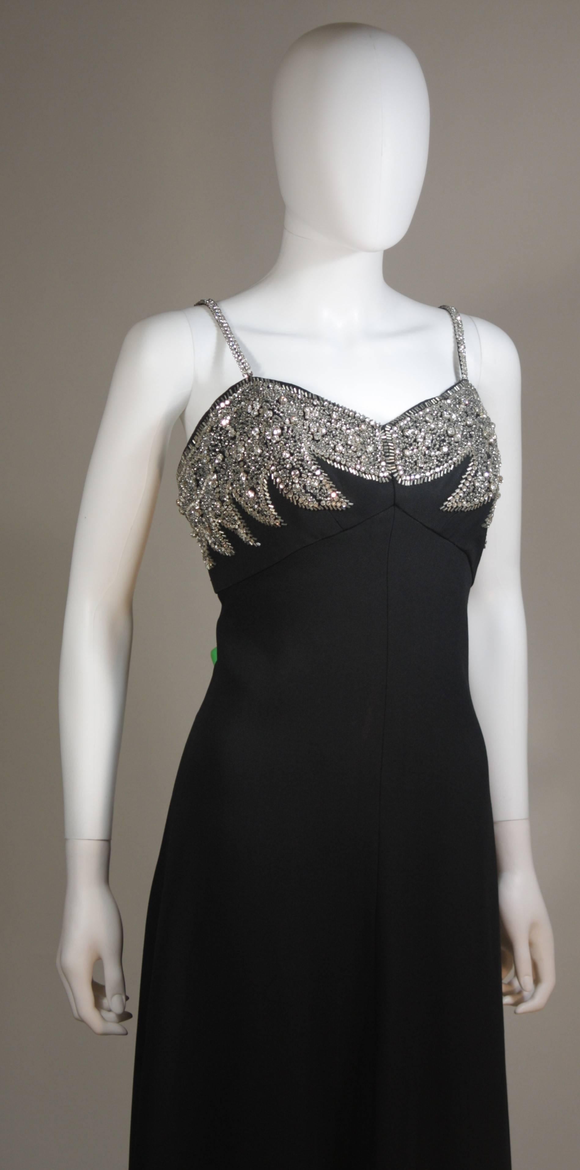 Vintage Custom Black Jewel Encrusted Gown Size 8-10 In Excellent Condition For Sale In Los Angeles, CA