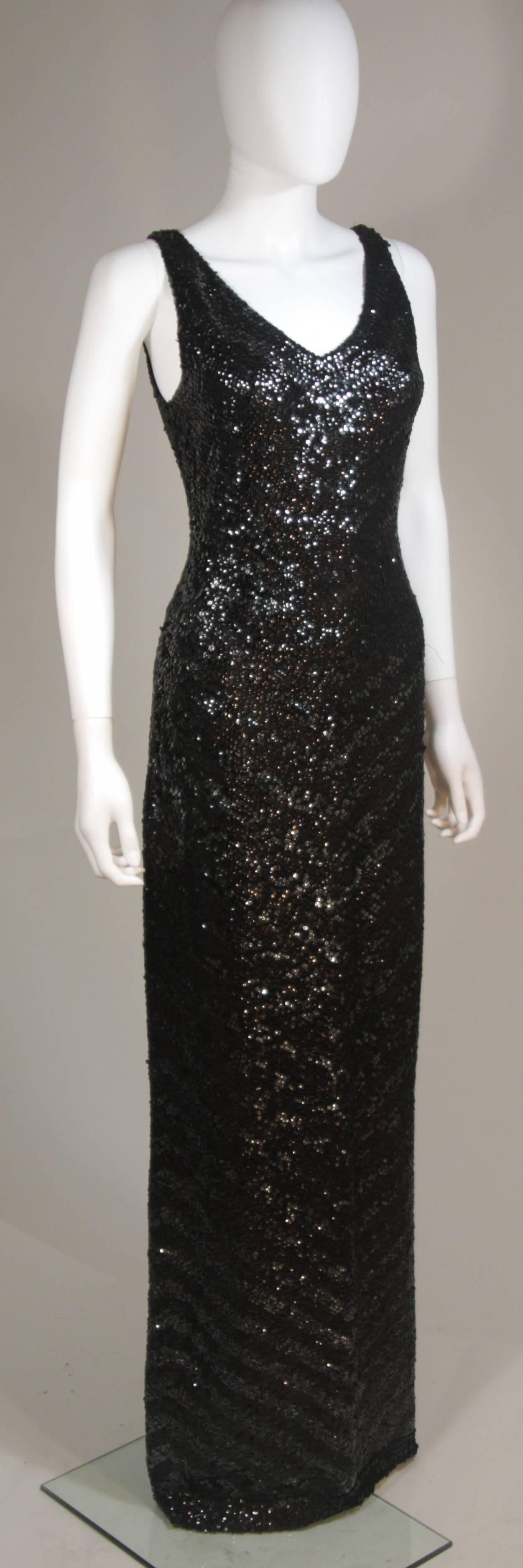GENE SHELLY'S INTERNATIONAL Black Sequined Stretch Wool Gown Size 12 In Excellent Condition In Los Angeles, CA