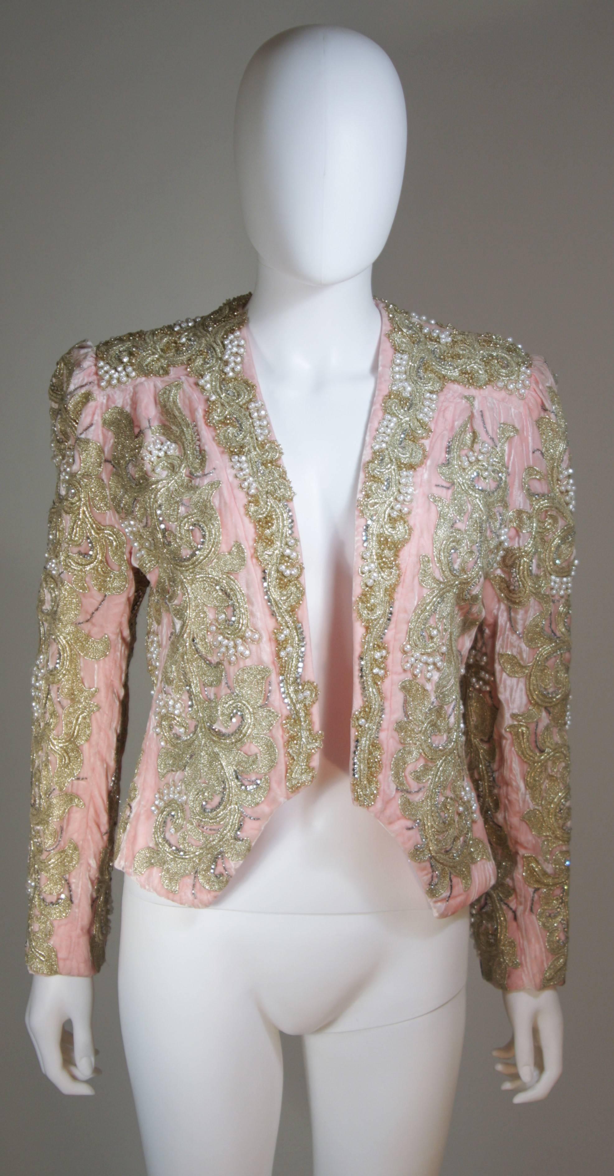 ADOLFO Evening Ensemble with Pink Velvet Embroidered Jacket & Ivory Silk Size 10 2