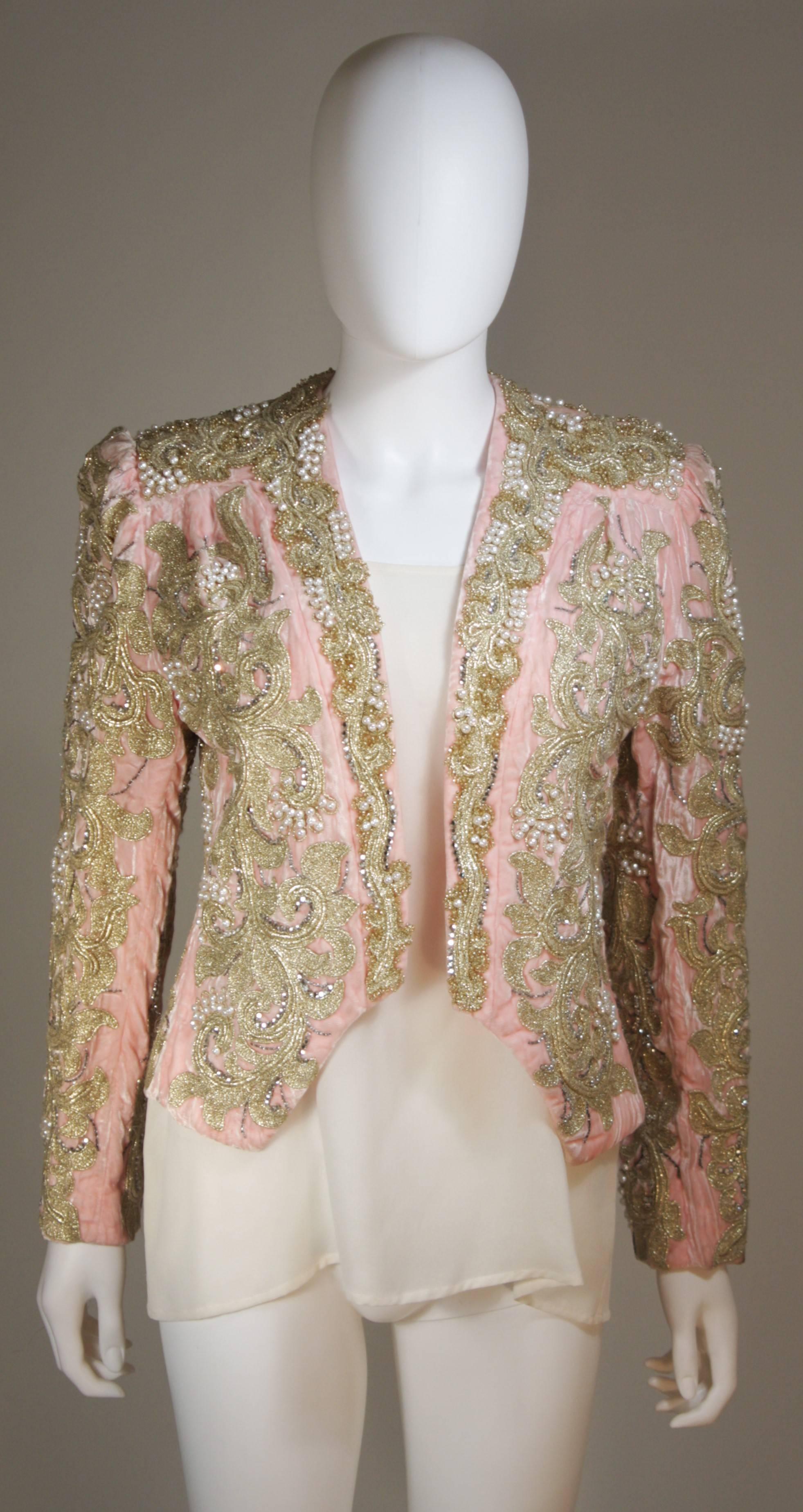 ADOLFO Evening Ensemble with Pink Velvet Embroidered Jacket & Ivory Silk Size 10 1