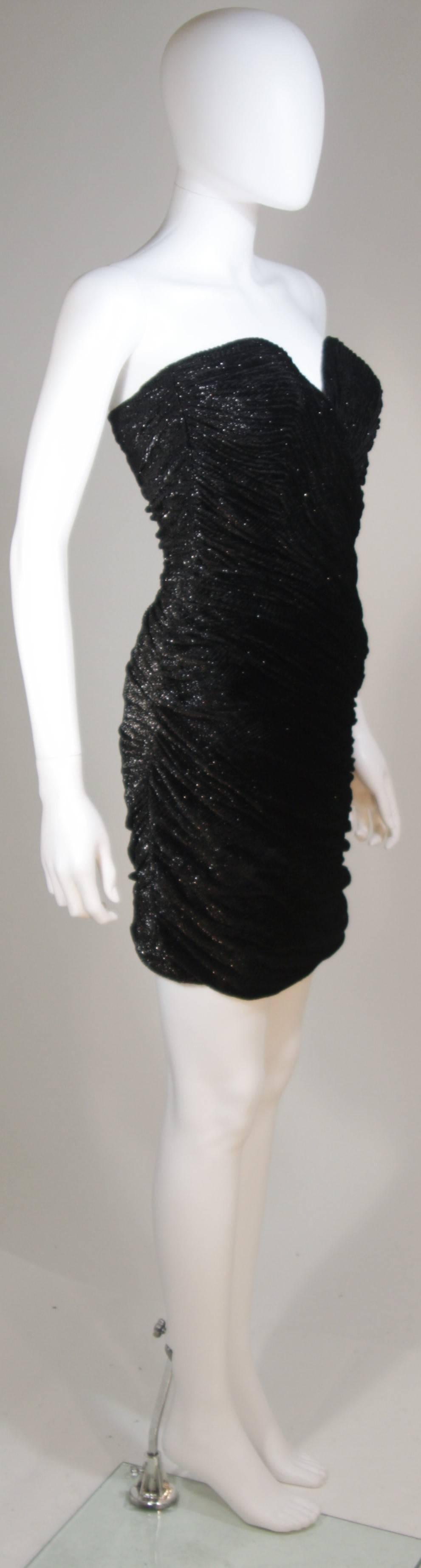 Women's VICKY TIEL Black Metallic Ruched Cocktail Dress LBD Size 0
