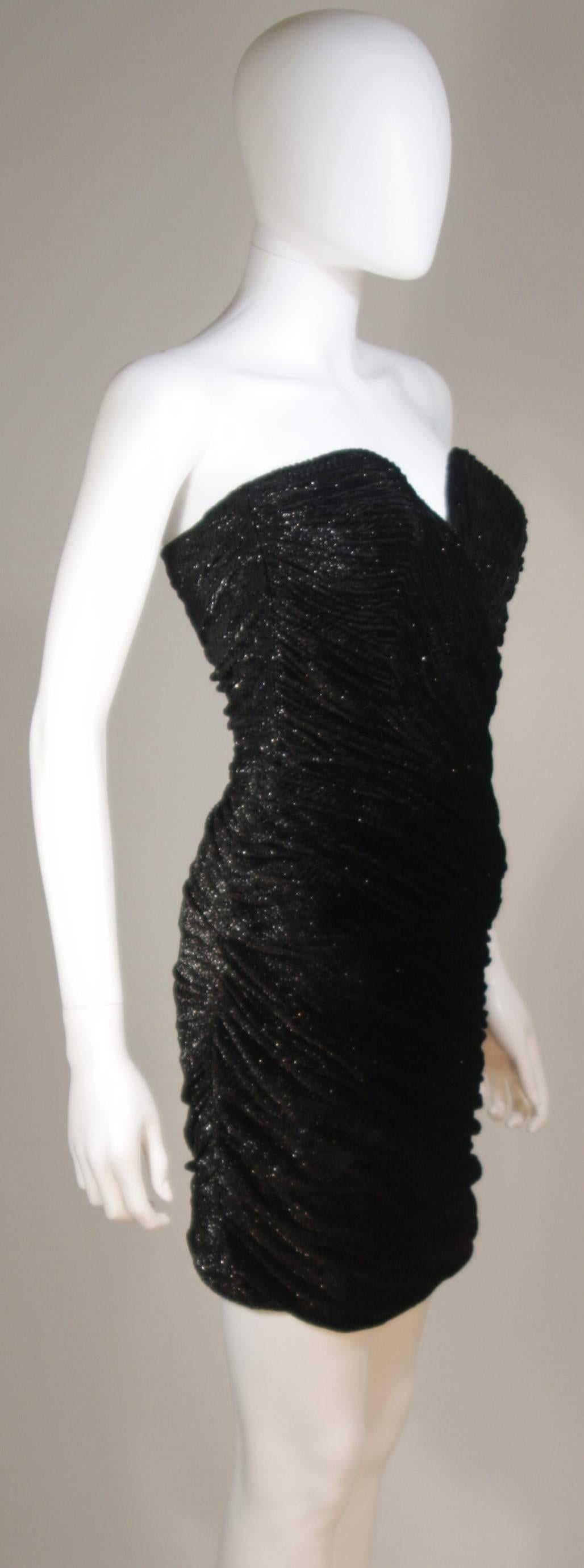VICKY TIEL Black Metallic Ruched Cocktail Dress LBD Size 0 1