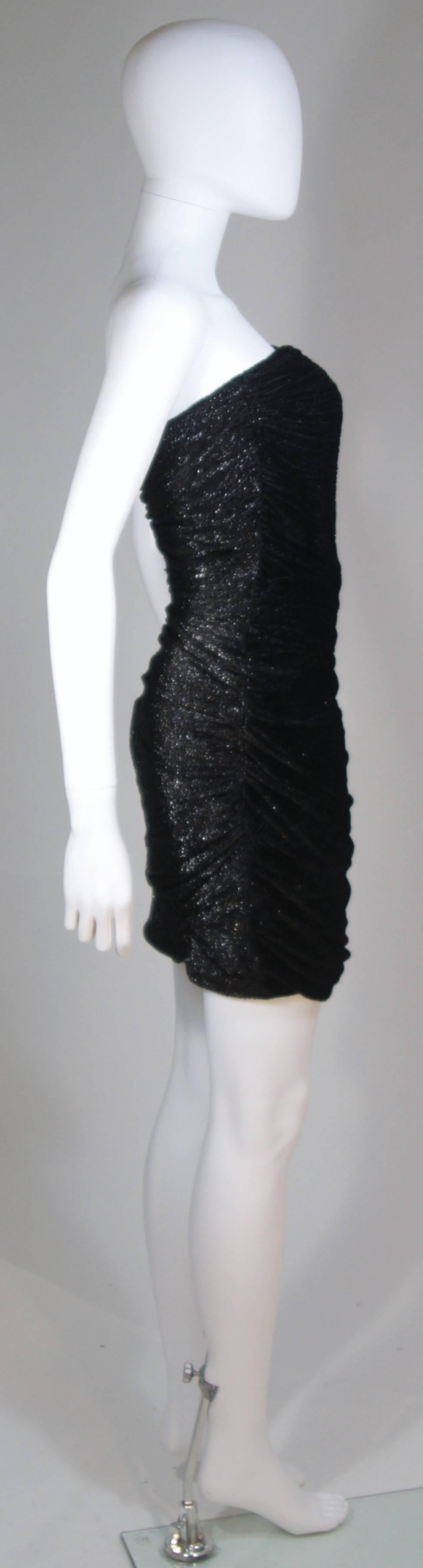 VICKY TIEL Black Metallic Ruched Cocktail Dress LBD Size 0 2