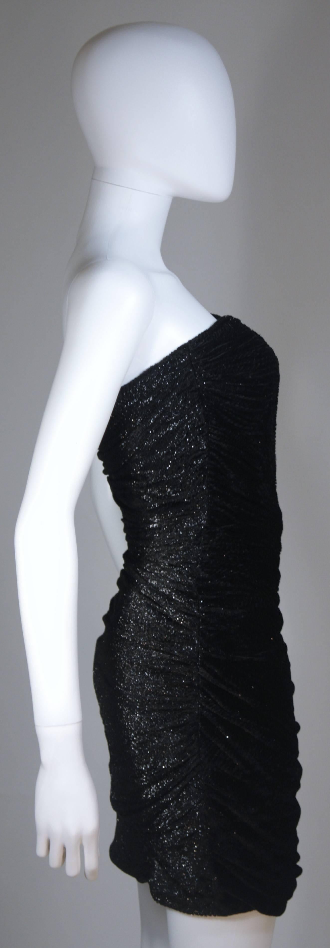 VICKY TIEL Black Metallic Ruched Cocktail Dress LBD Size 0 3
