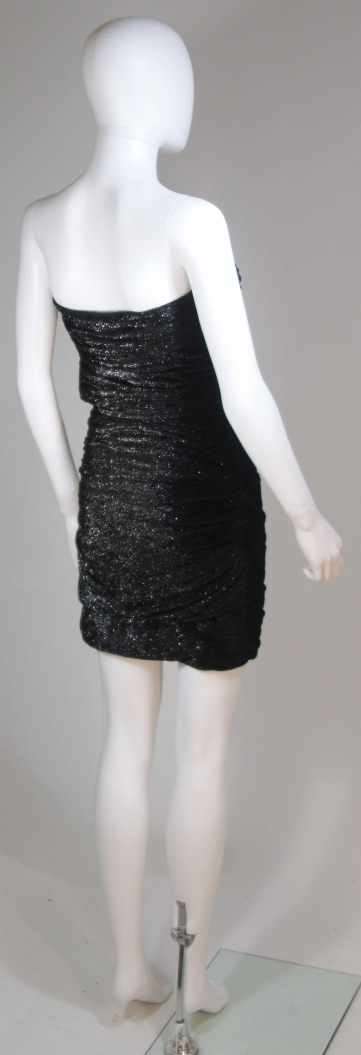 VICKY TIEL Black Metallic Ruched Cocktail Dress LBD Size 0 4