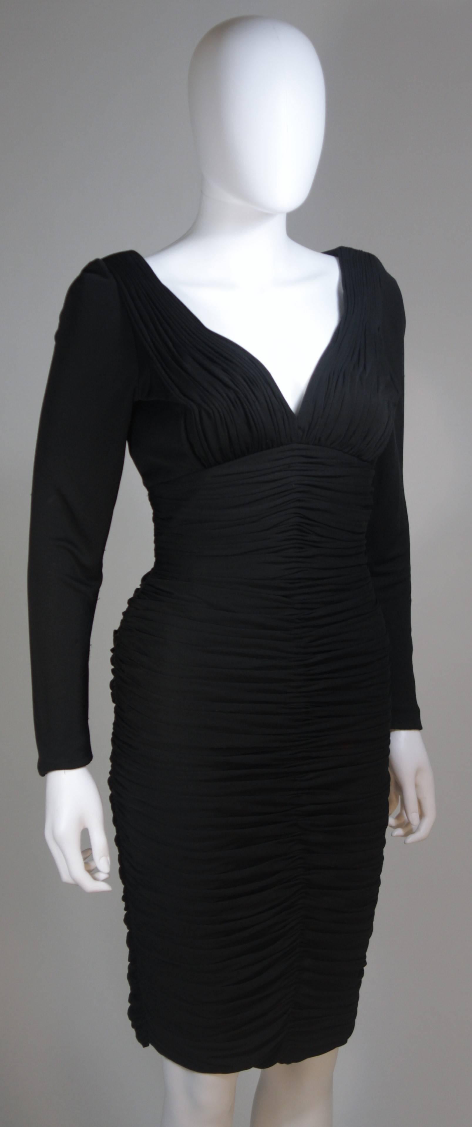 Women's VICKY TIEL Black Long Sleeve Rouched Jersey Cocktail Dress Size 4-6 For Sale
