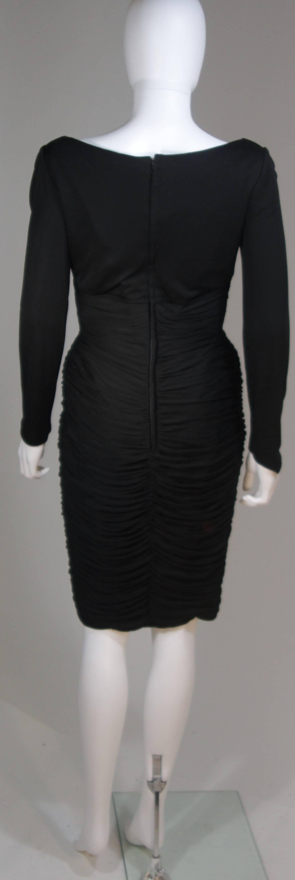 VICKY TIEL Black Long Sleeve Rouched Jersey Cocktail Dress Size 4-6 For Sale 4