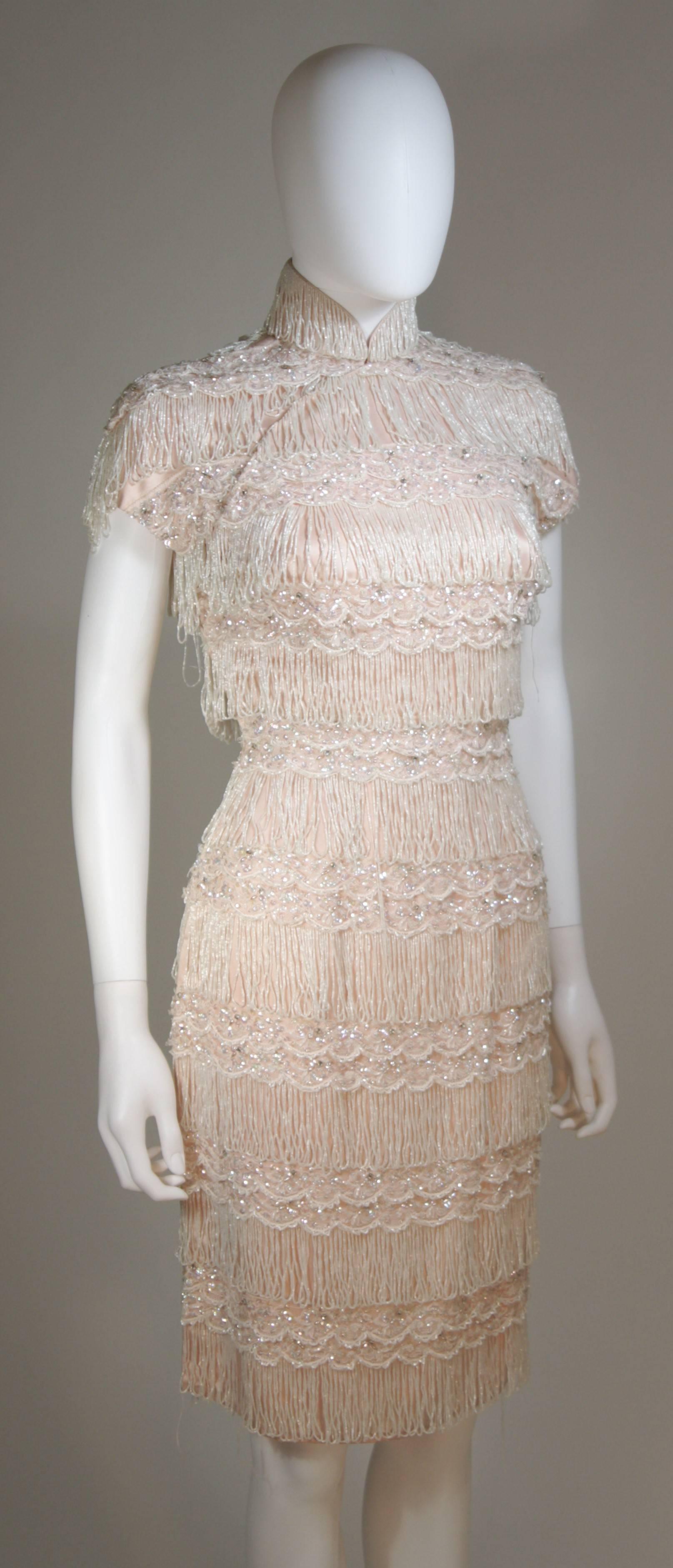 Women's HAUTE COUTURE INTERNATIONAL Pink Silk Dress with Mandarin Collar and Fringe 2