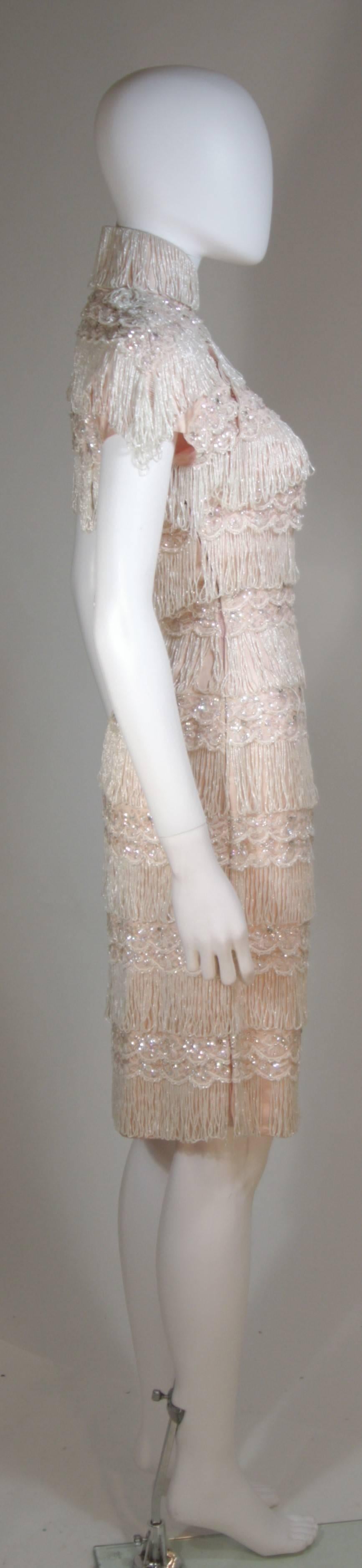 HAUTE COUTURE INTERNATIONAL Pink Silk Dress with Mandarin Collar and Fringe 2 2