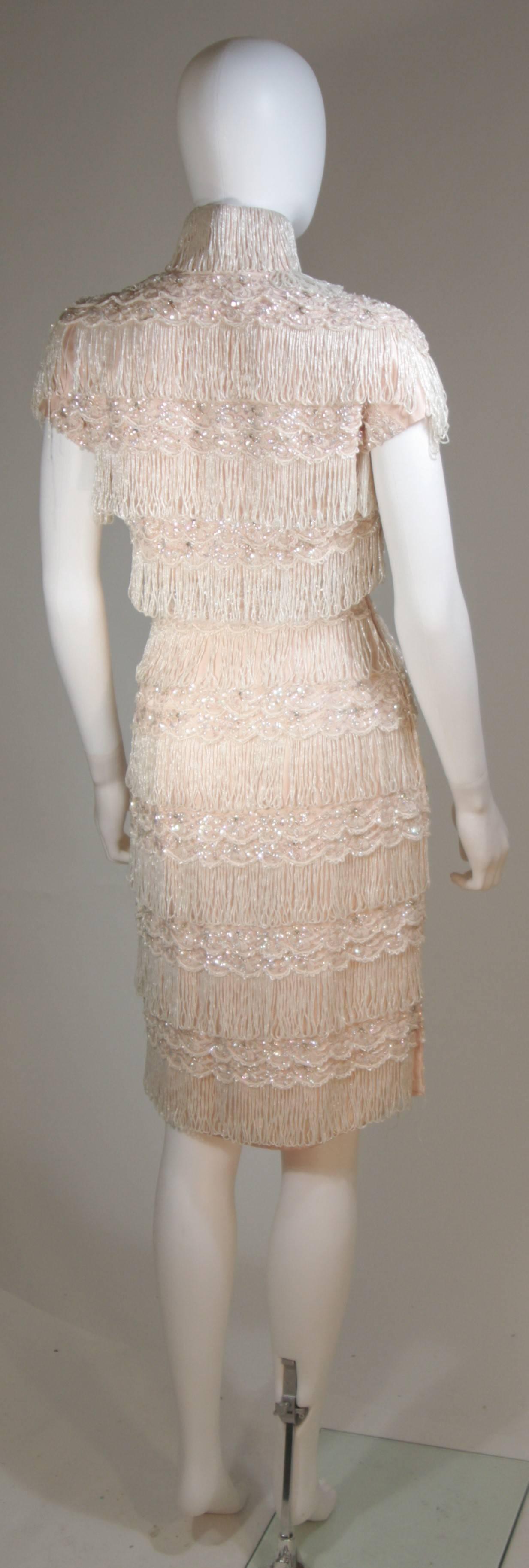HAUTE COUTURE INTERNATIONAL Pink Silk Dress with Mandarin Collar and Fringe 2 3