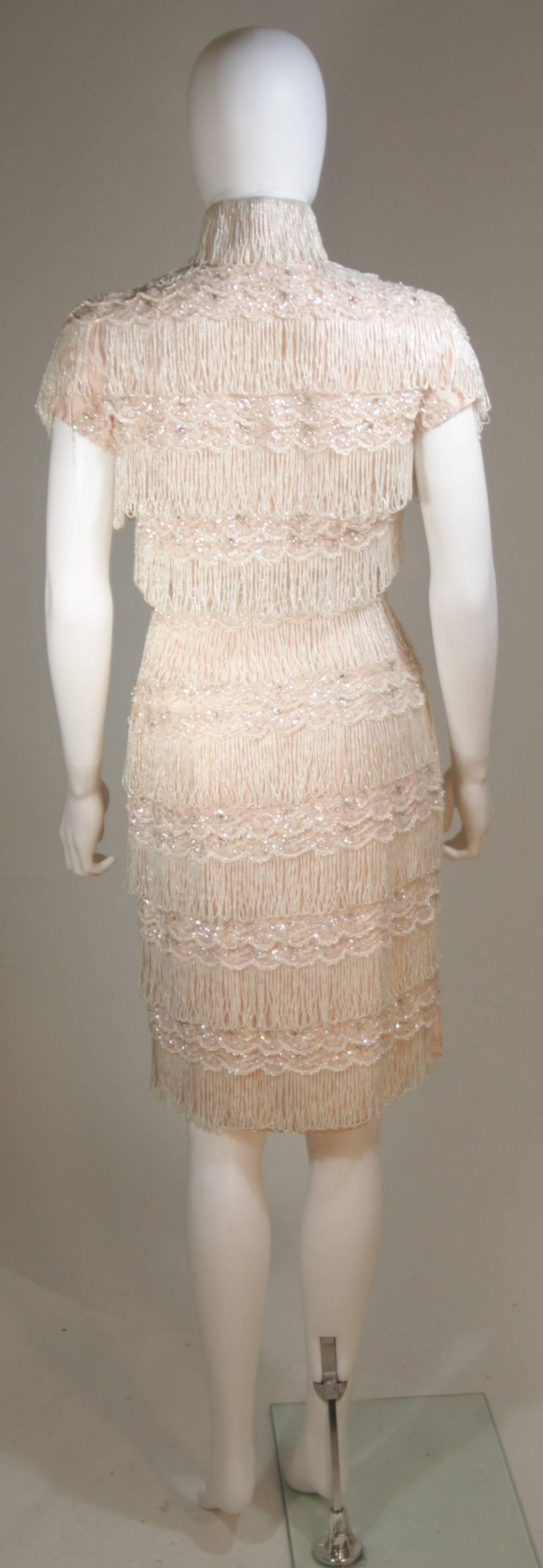 HAUTE COUTURE INTERNATIONAL Pink Silk Dress with Mandarin Collar and Fringe 2 4