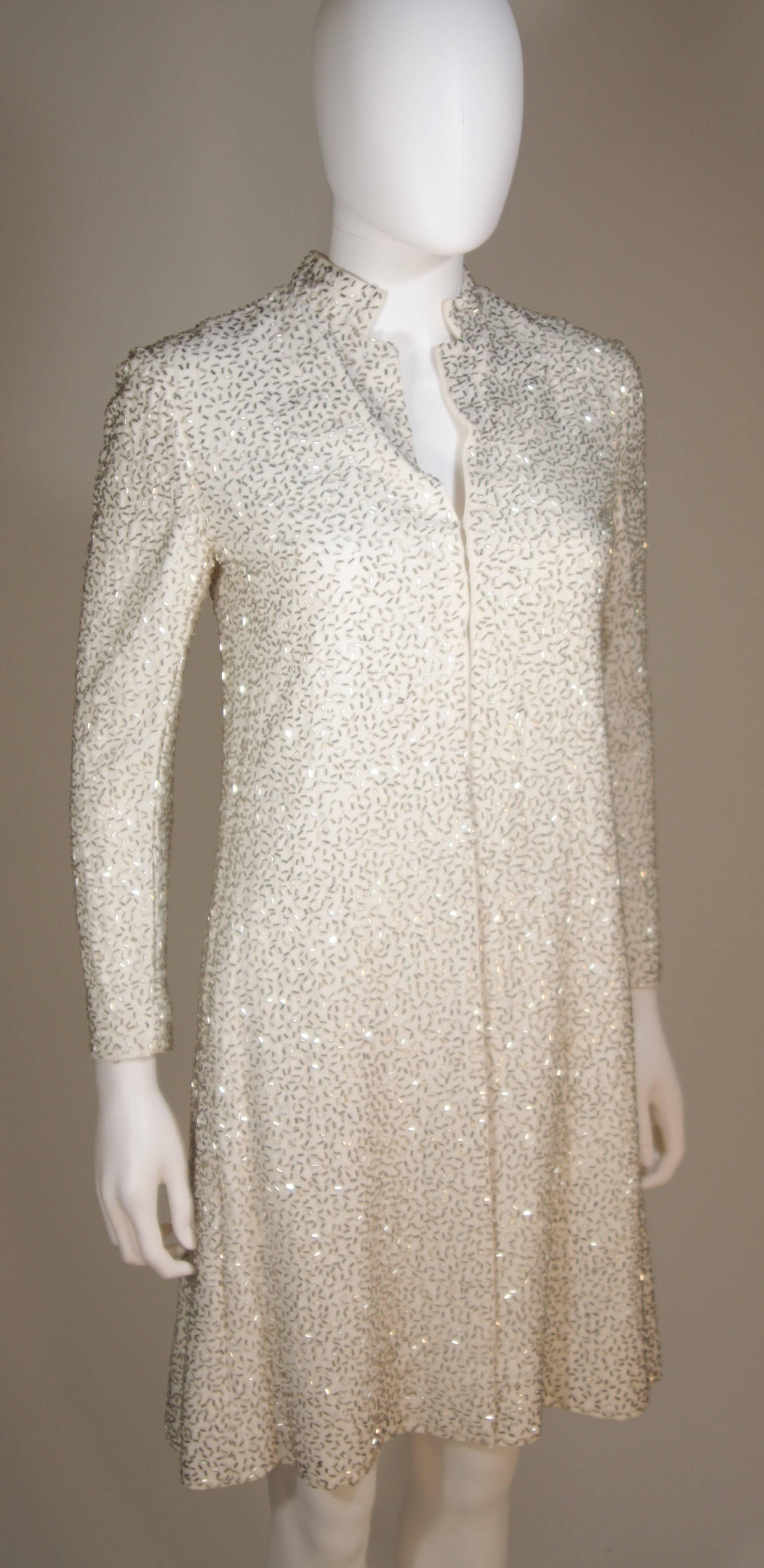 Women's Vintage Off-White Silk Coat with Silver Beading Size 4-6 For Sale