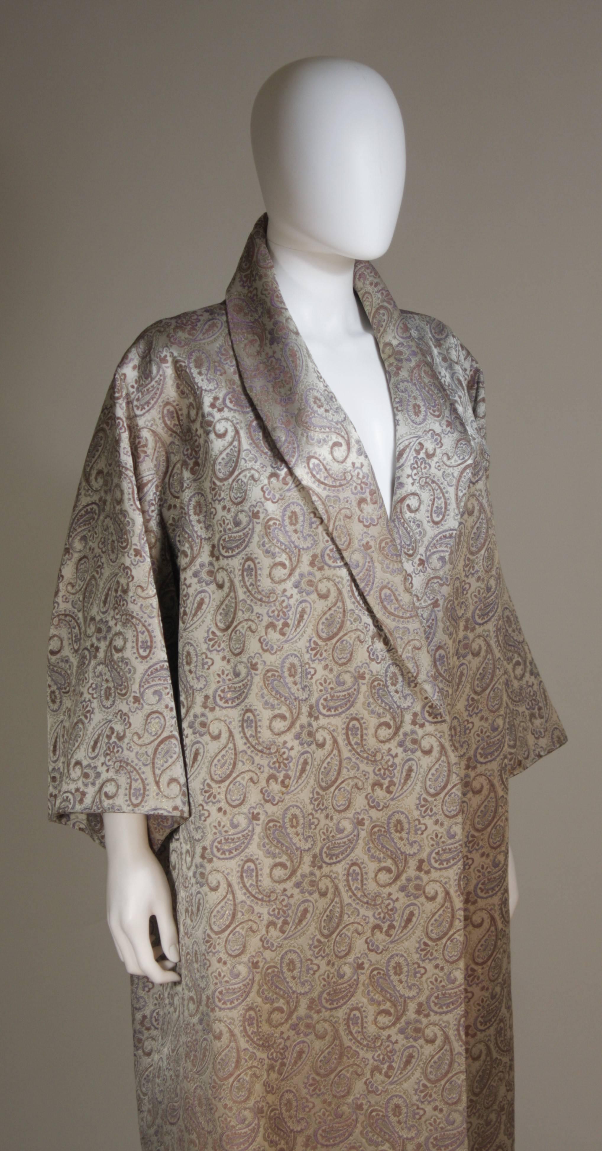 Brown Vintage Paisley Opera Coat Silver Mauve  For Sale