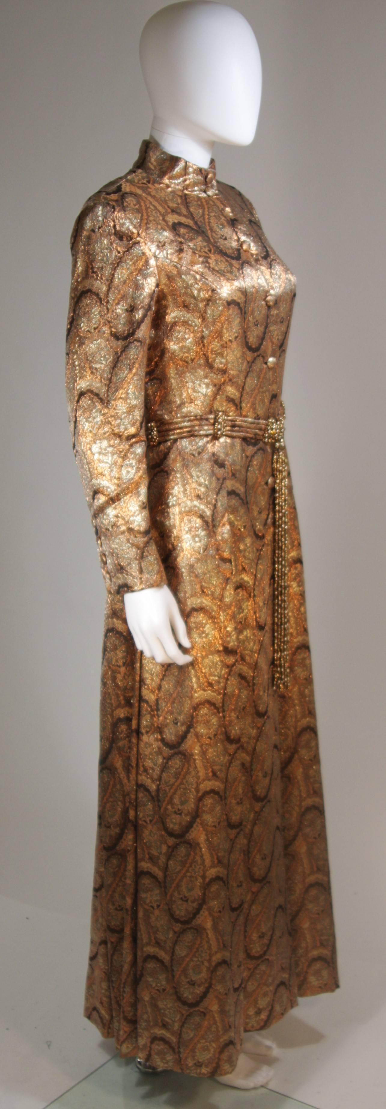 DYNASTY Bronze Paisley Coat with Beaded Belt Size 4-6 In Excellent Condition In Los Angeles, CA