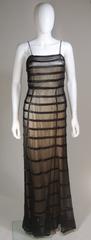 1930's Black Mesh Gown with Silk Accents and Nude Slip Size 2-4