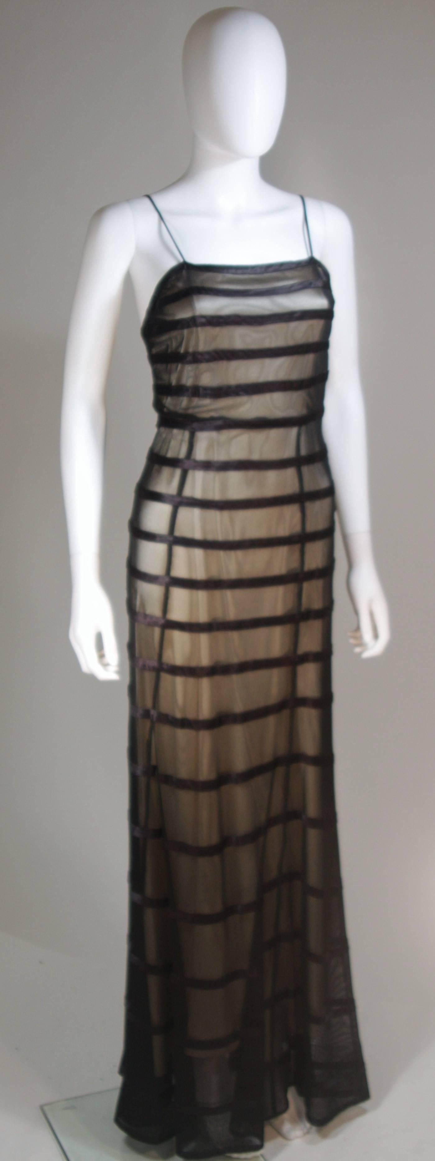 1930's Black Mesh Gown with Silk Accents and Nude Slip Size 2-4 In Excellent Condition For Sale In Los Angeles, CA