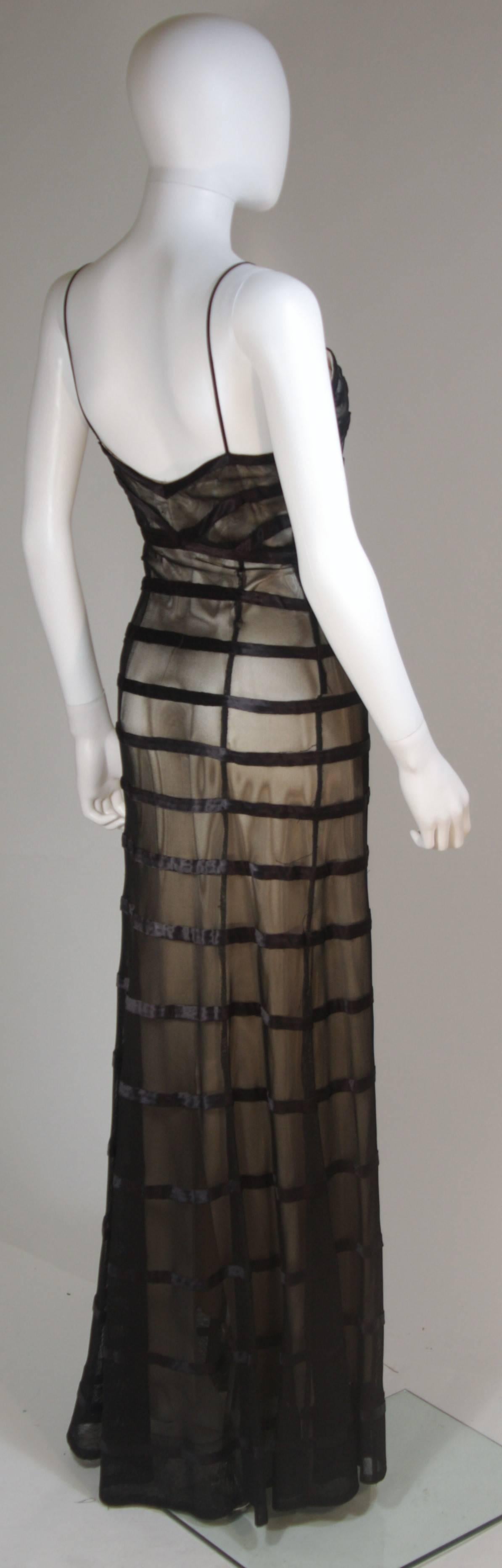 1930's Black Mesh Gown with Silk Accents and Nude Slip Size 2-4 For Sale 1