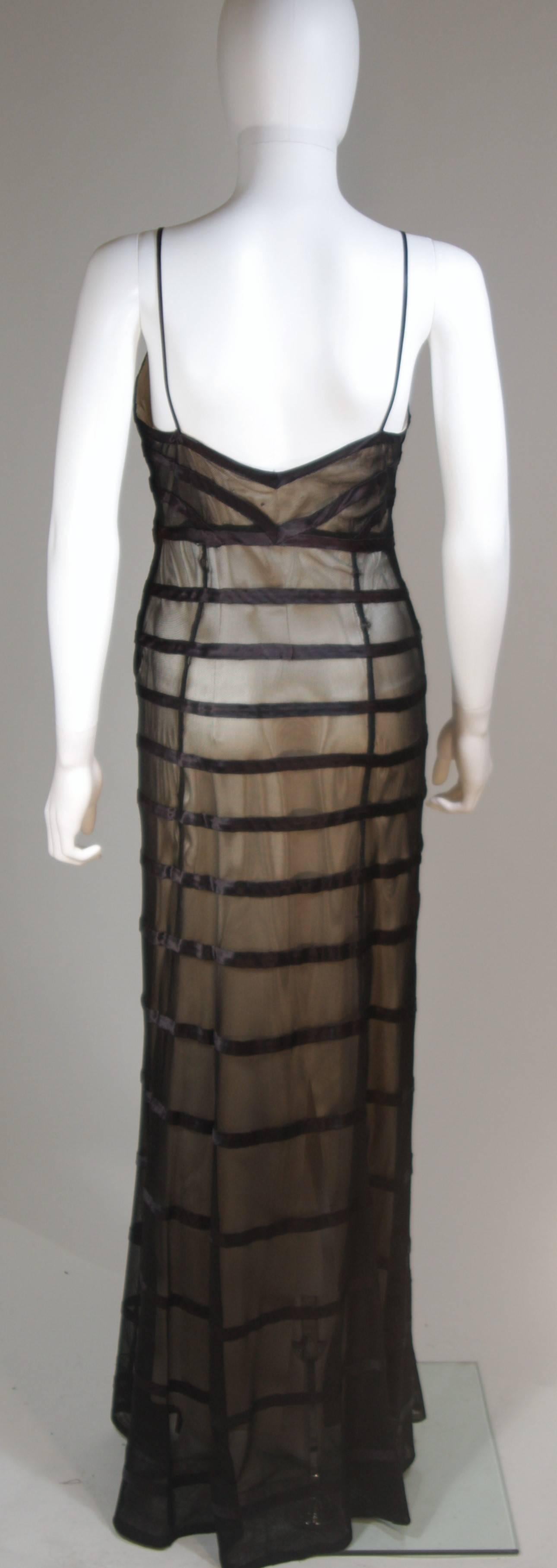 1930's Black Mesh Gown with Silk Accents and Nude Slip Size 2-4 For Sale 2