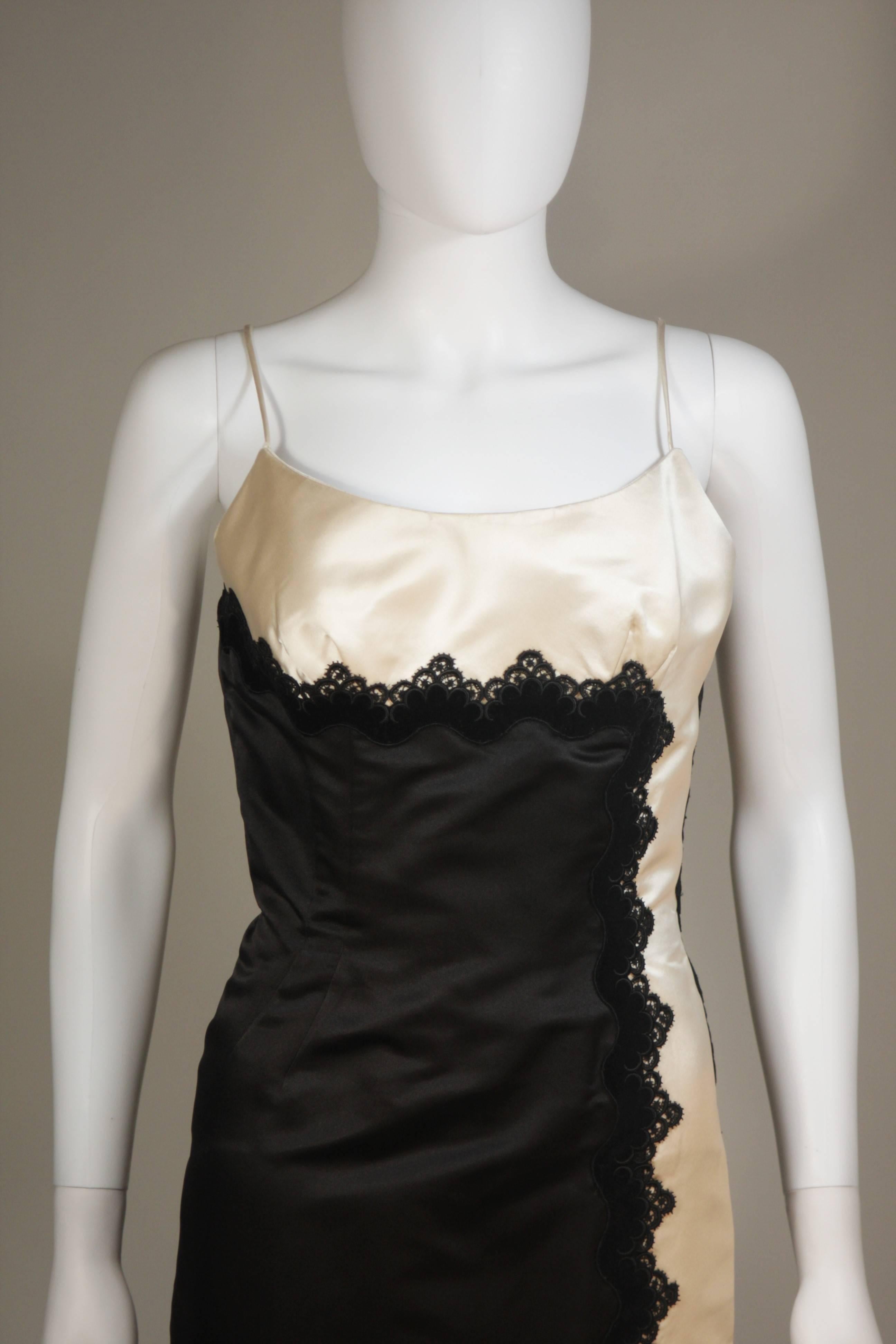 Women's OLEG CASSINI Black and White Contrast Cocktail Dress with Lace Size 2-4 For Sale