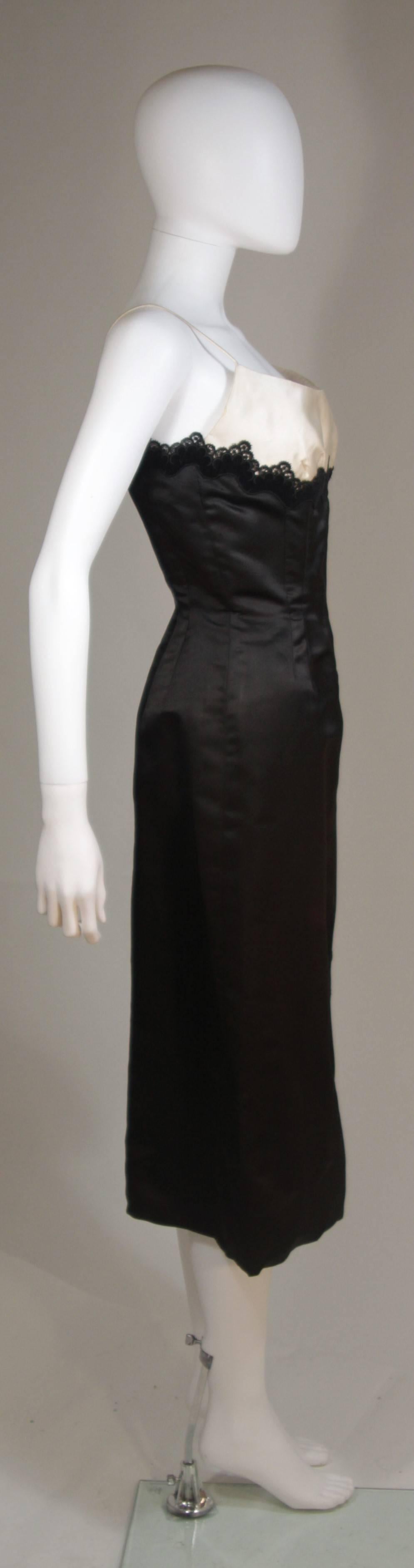 OLEG CASSINI Black and White Contrast Cocktail Dress with Lace Size 2-4 For Sale 1