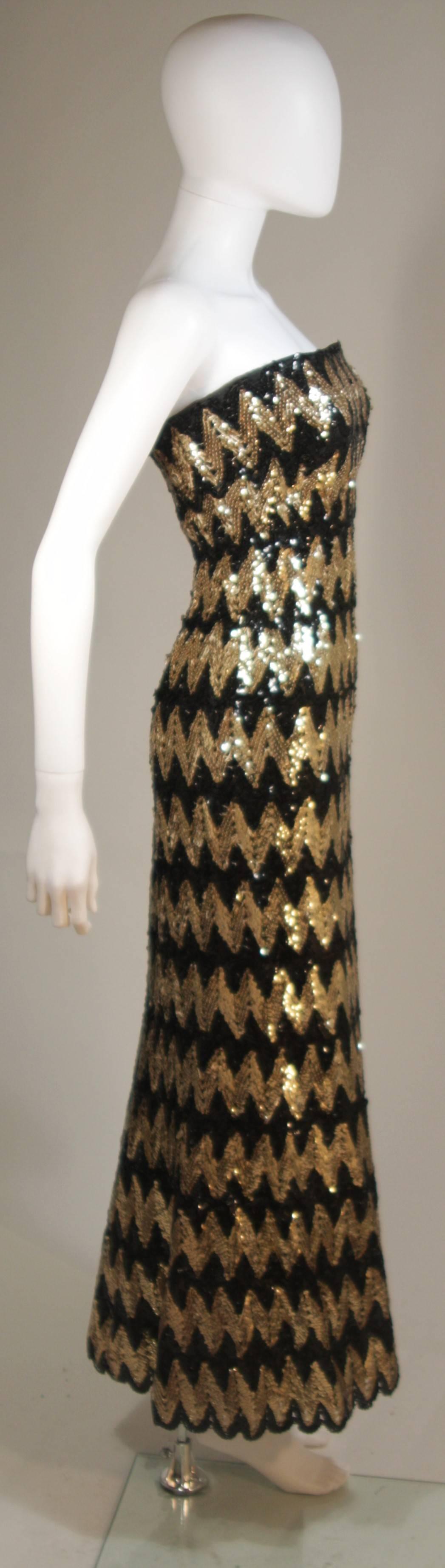 SCAASI Strapless Black and Gold Knit Sequin Gown Size 2-4 For Sale 2