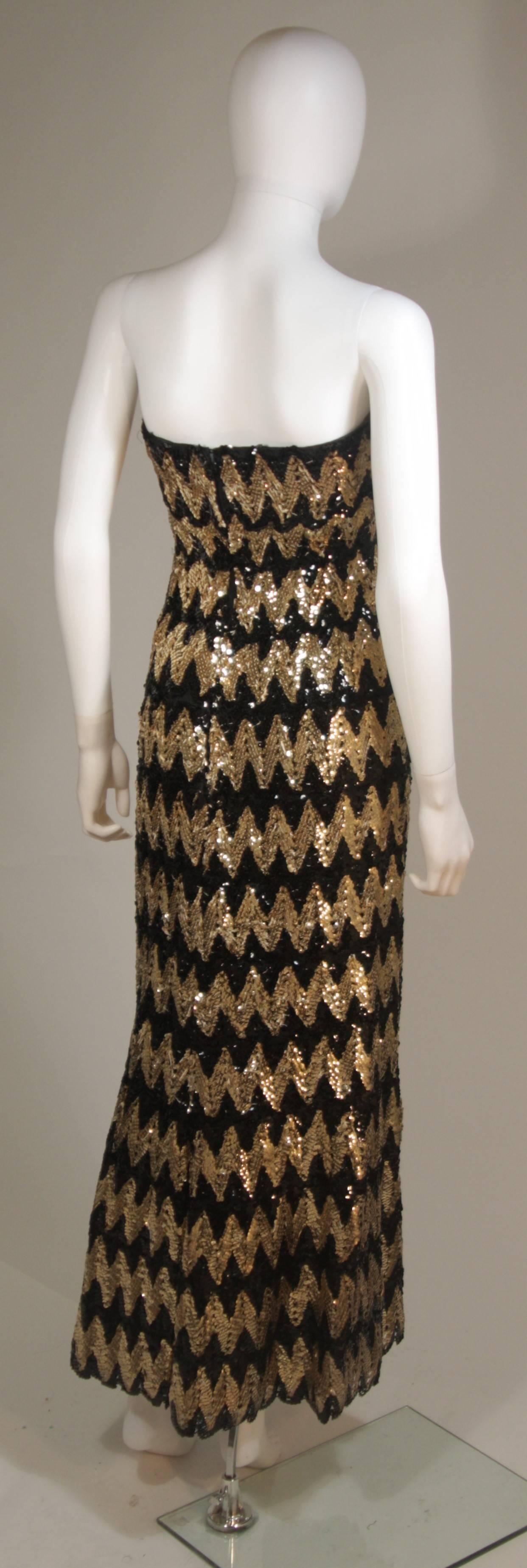 SCAASI Strapless Black and Gold Knit Sequin Gown Size 2-4 For Sale 3