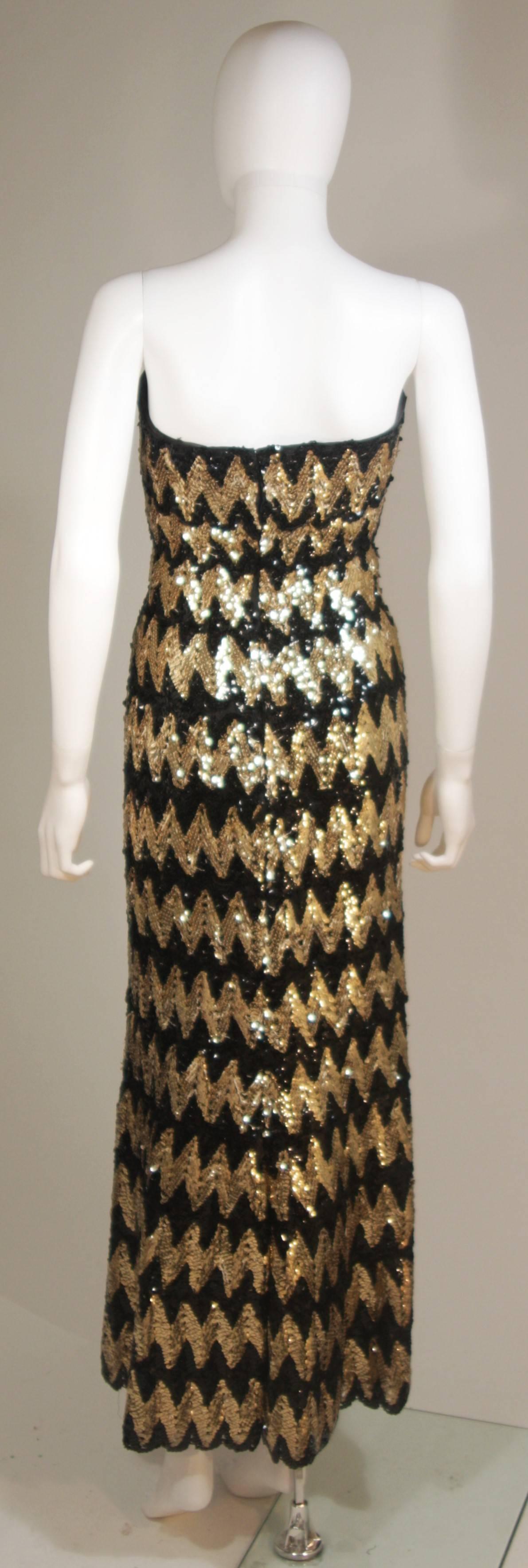 SCAASI Strapless Black and Gold Knit Sequin Gown Size 2-4 For Sale 4