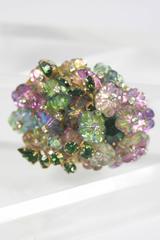 ALICE CAVINESS Floral Motif Brooch with Iridescent Beads and Rhinestones