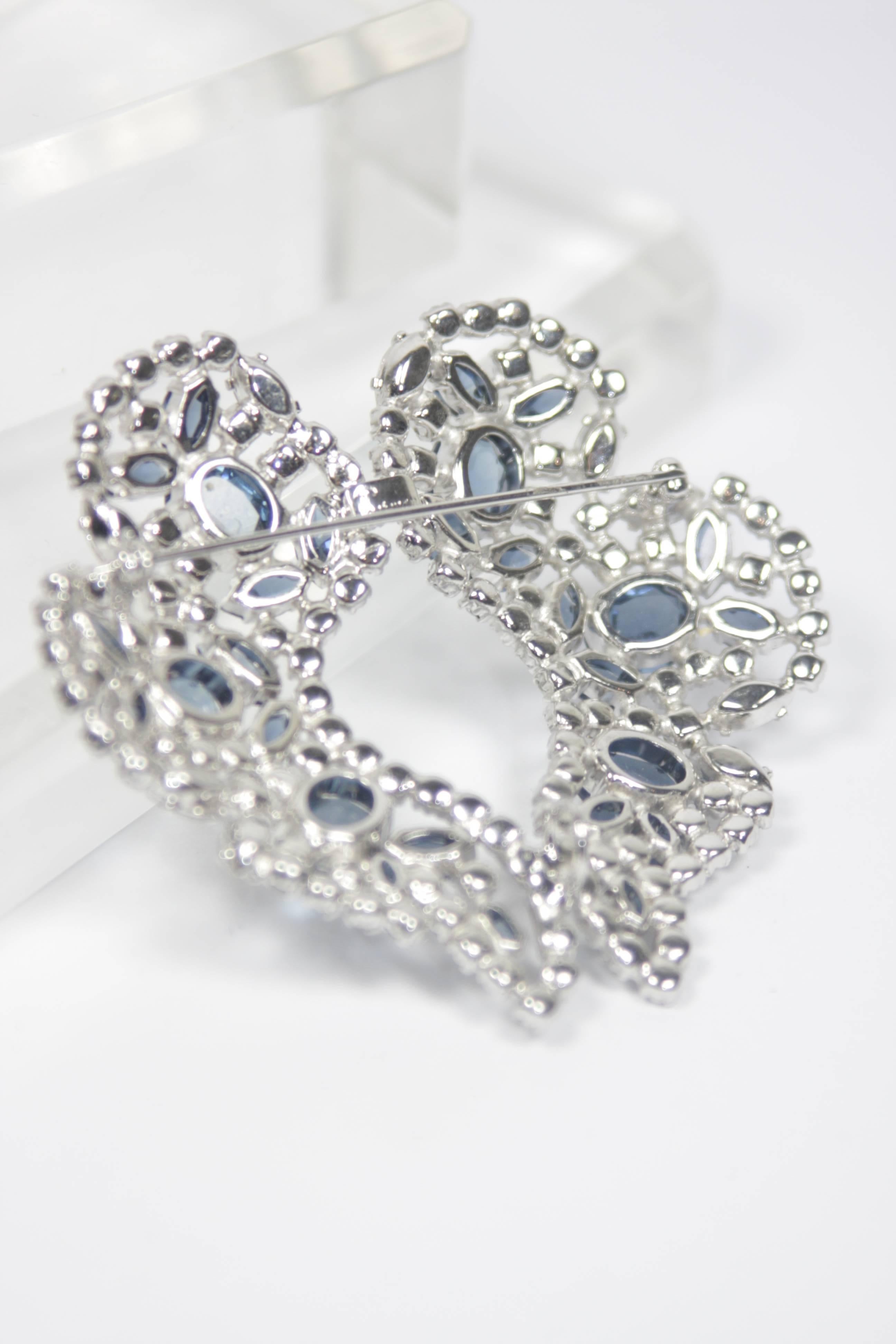 SHERMAN White and Sapphire Rhinestone Brooch  In Excellent Condition For Sale In Los Angeles, CA