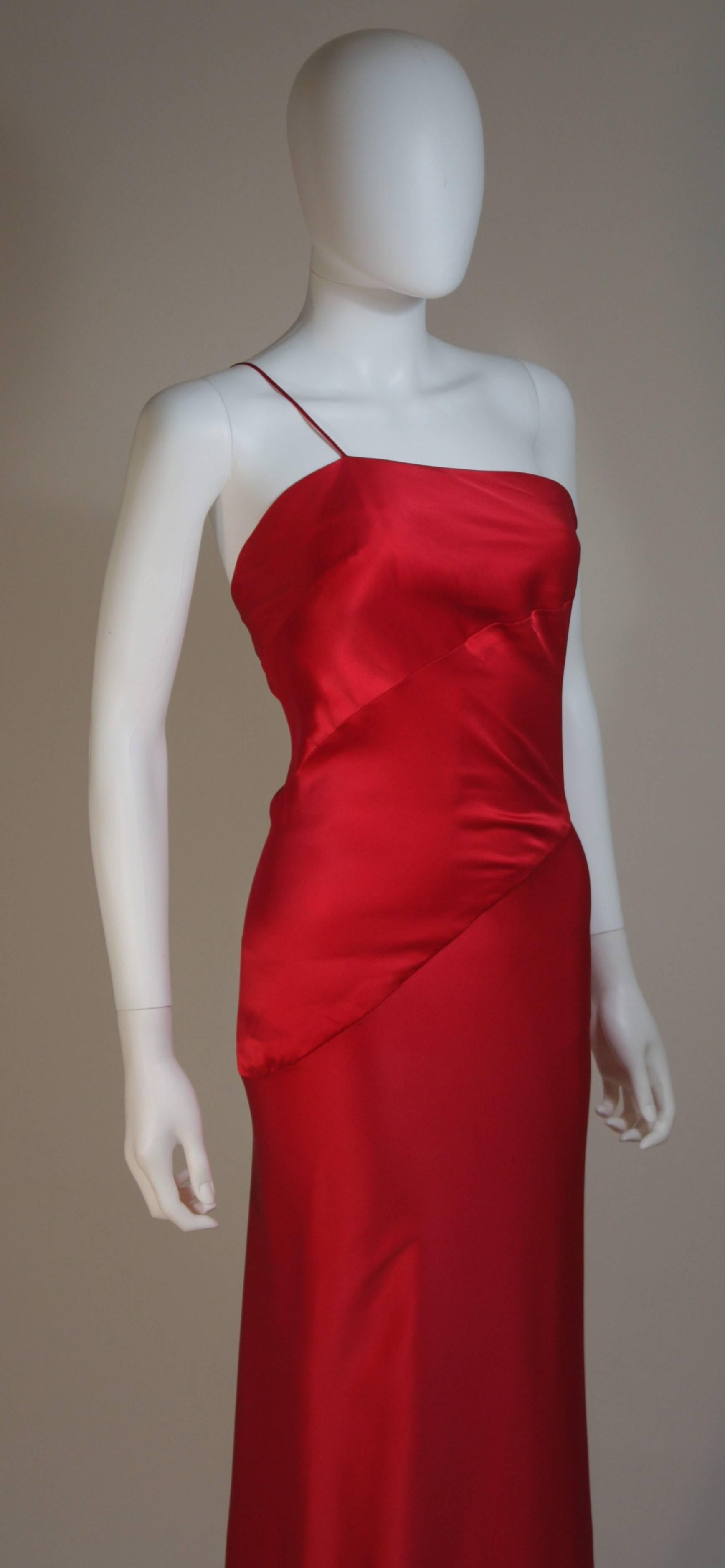 CANTU & CASTILLO Red Silk Bias Cut Asymmetrical Gown Size 2-4 For Sale 1
