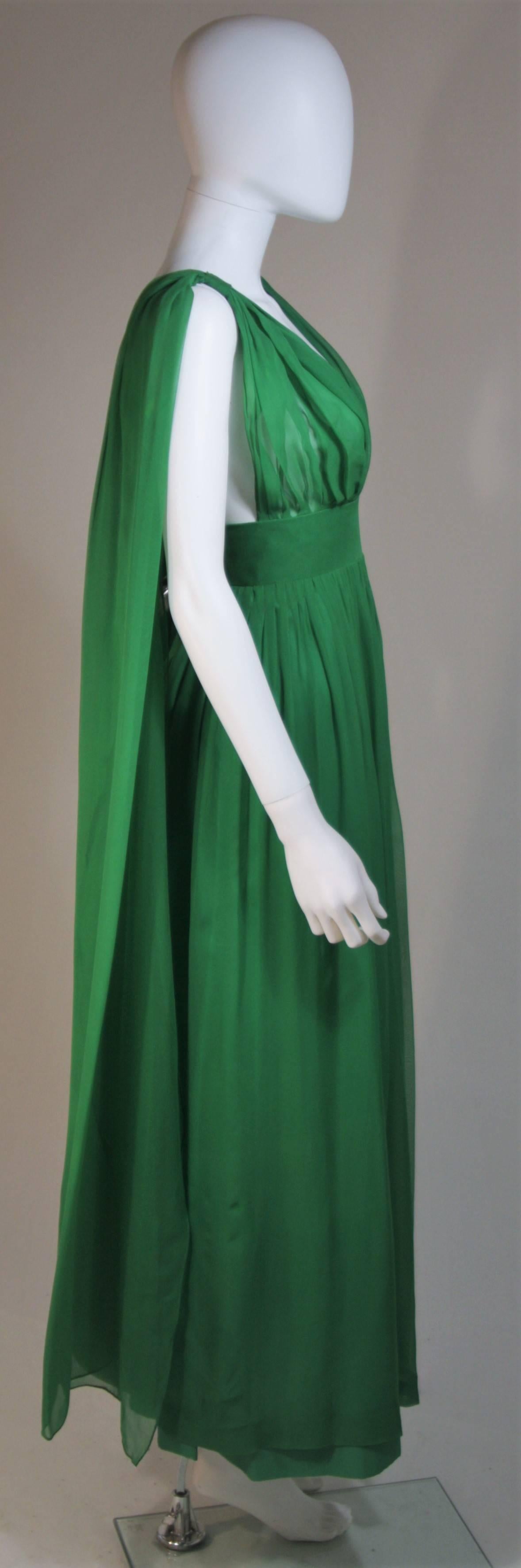Women's Erna Circa 1960s Green Pleated Silk Chiffon Gown