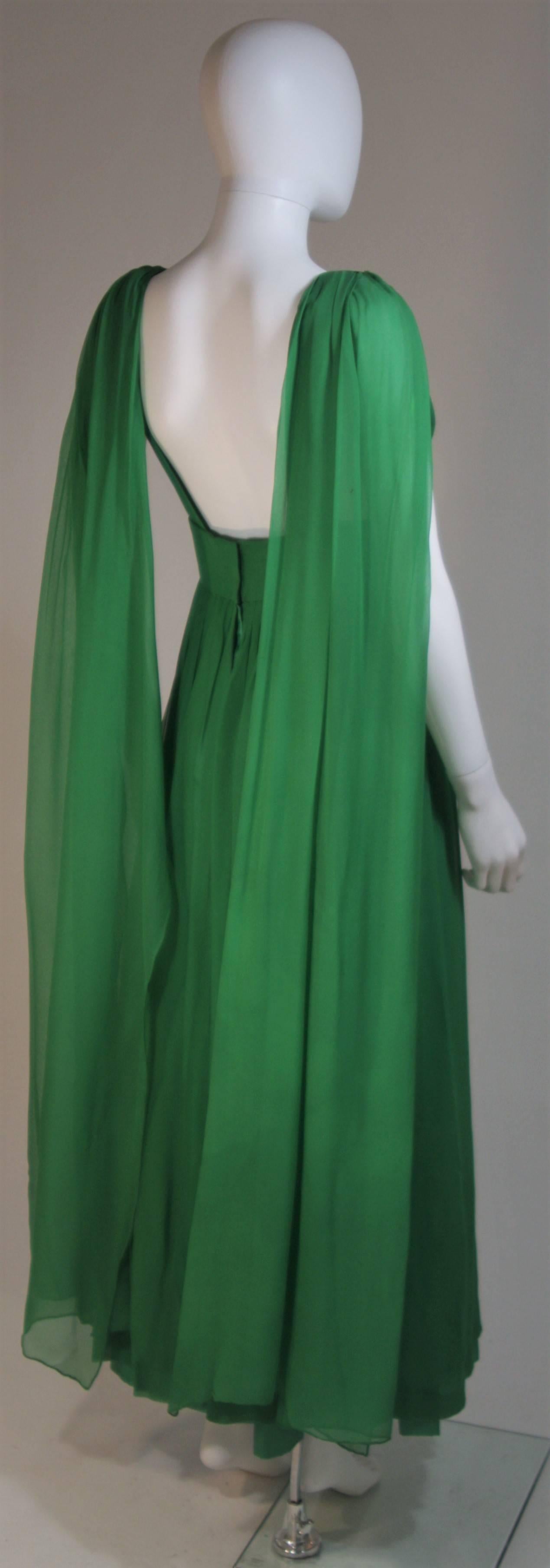 Erna Circa 1960s Green Pleated Silk Chiffon Gown 1