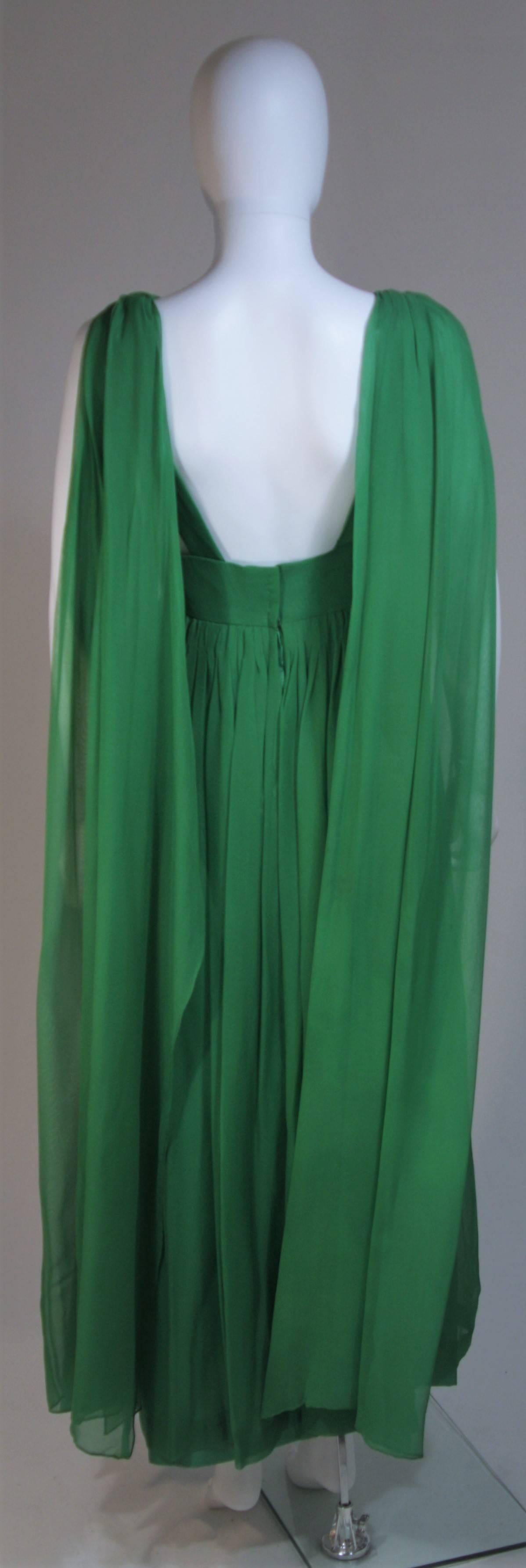 Erna Circa 1960s Green Pleated Silk Chiffon Gown 2