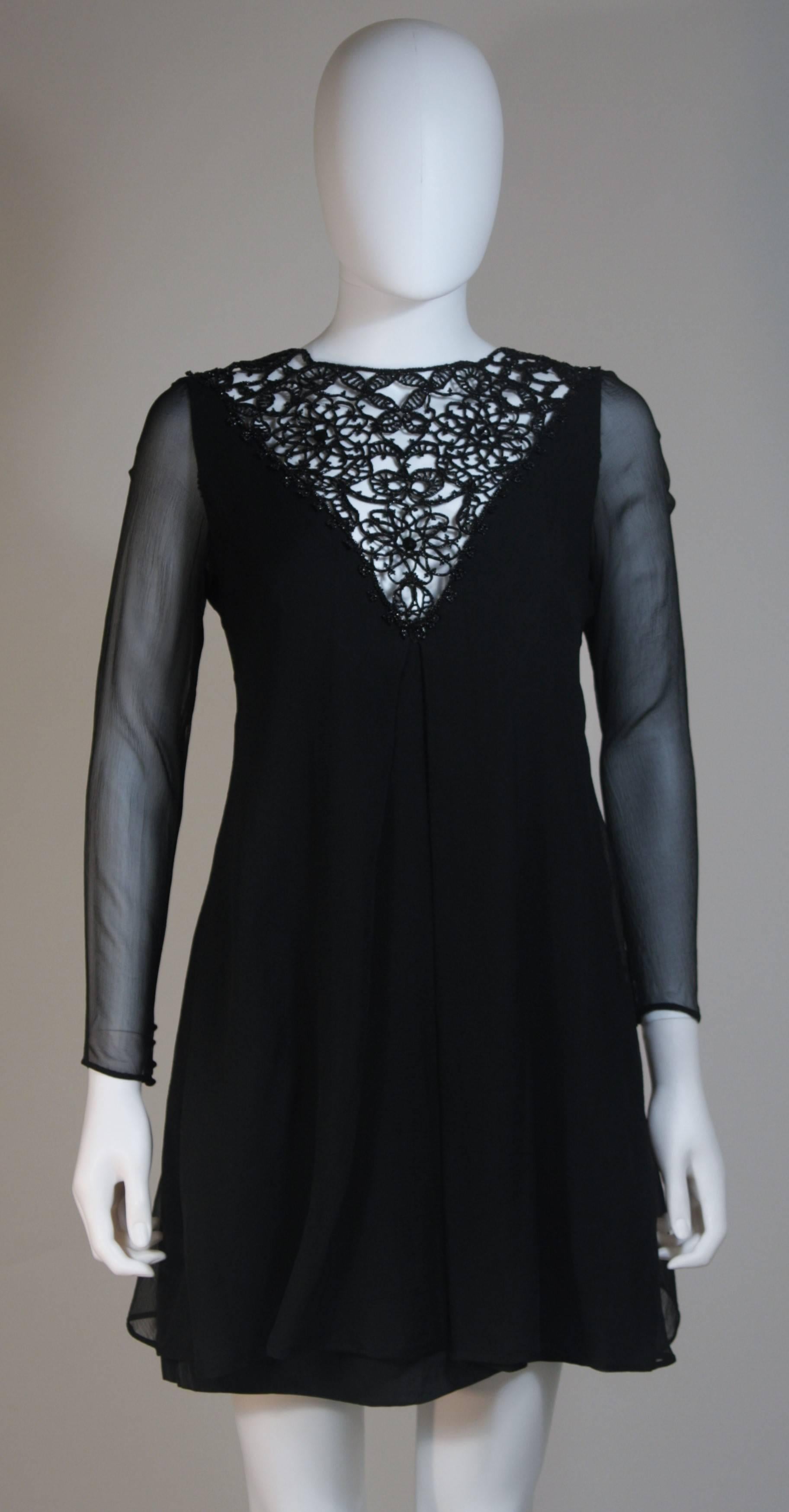 Black Cutstom Made 1960s Silk Chiffon Cocktail Dress with Beaded Neckline Size 2-4 For Sale