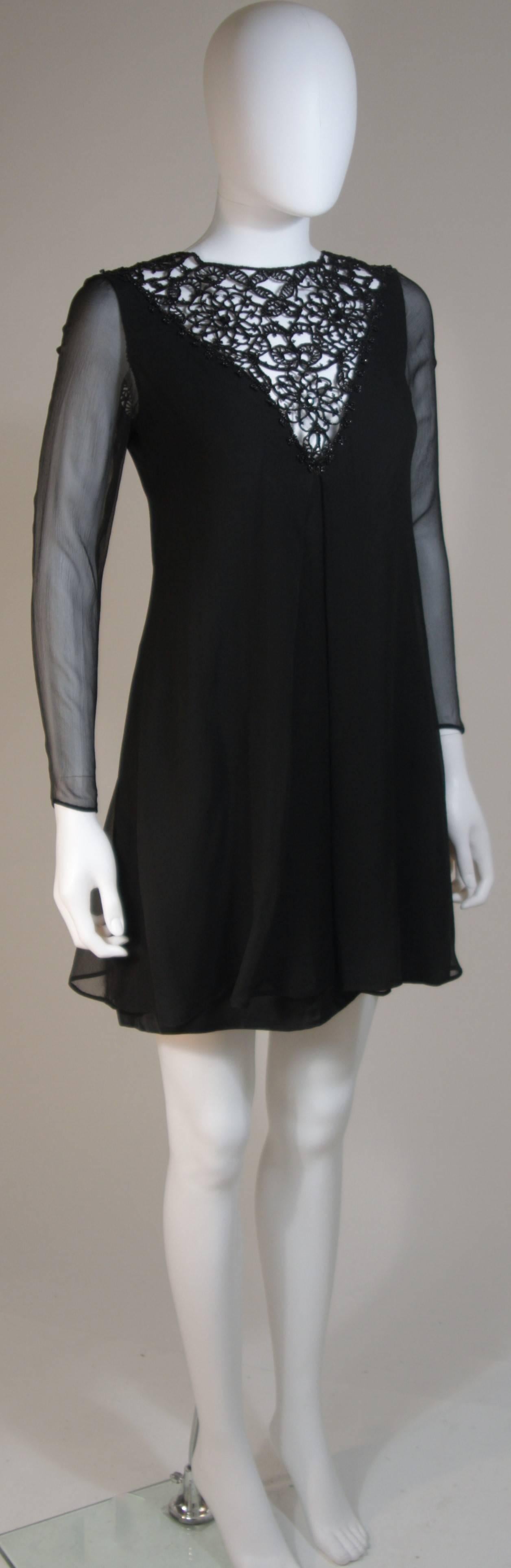 Cutstom Made 1960s Silk Chiffon Cocktail Dress with Beaded Neckline Size 2-4 In Excellent Condition For Sale In Los Angeles, CA
