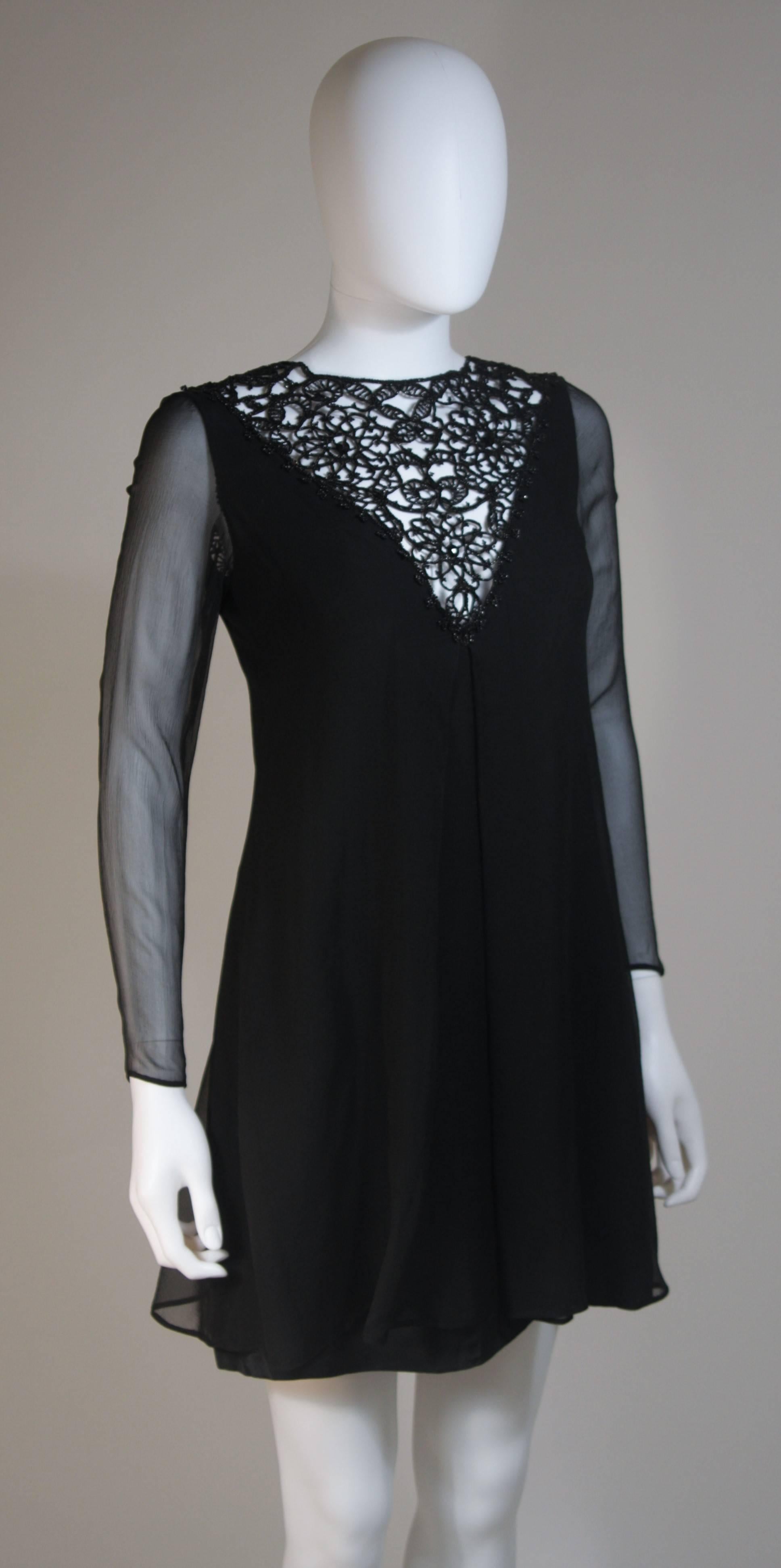 Women's Cutstom Made 1960s Silk Chiffon Cocktail Dress with Beaded Neckline Size 2-4 For Sale