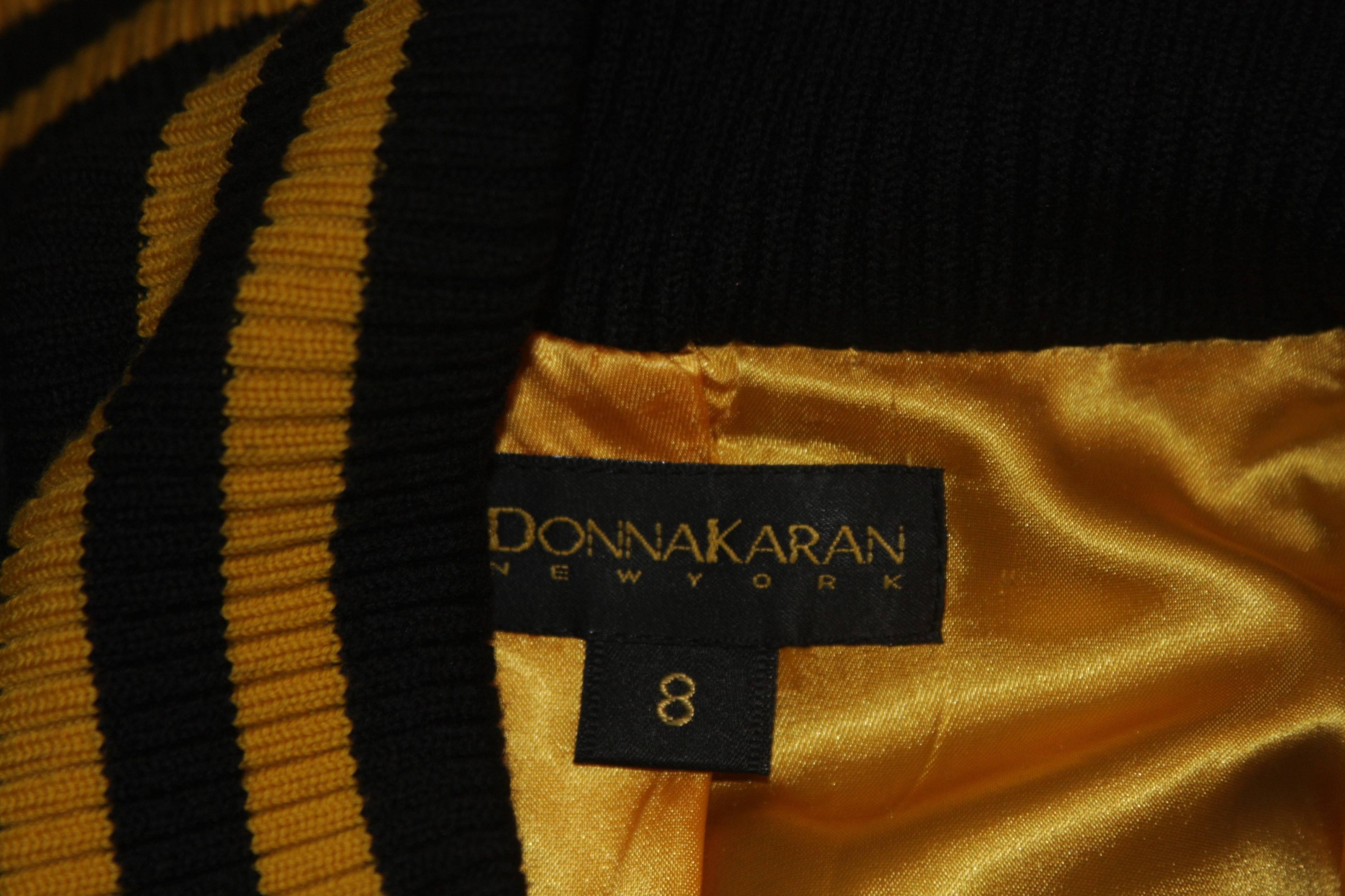 DONNA KARAN Varsity Style Jacket with Yellow Striped Ribbed Trim Size 8 5