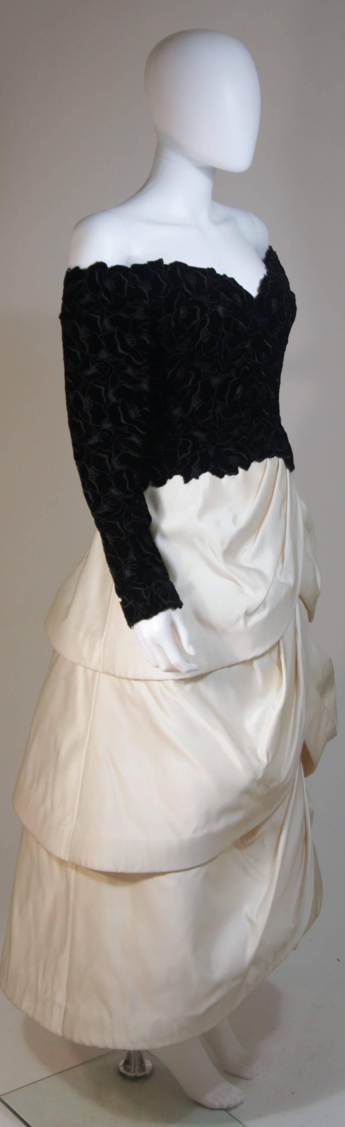 Women's ARNOLD SCAASI Black Velvet Floral Design Gown with Satin Tiered Skirt Size 12-14 For Sale