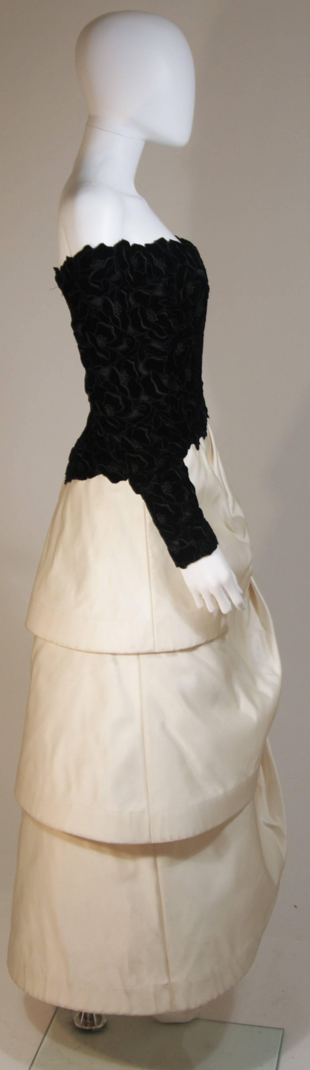 ARNOLD SCAASI Black Velvet Floral Design Gown with Satin Tiered Skirt Size 12-14 For Sale 2