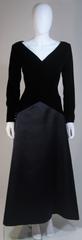 BILL BLASS Circa 1980's-1990's Velvet and Navy Satin Contrast Gown Size 12