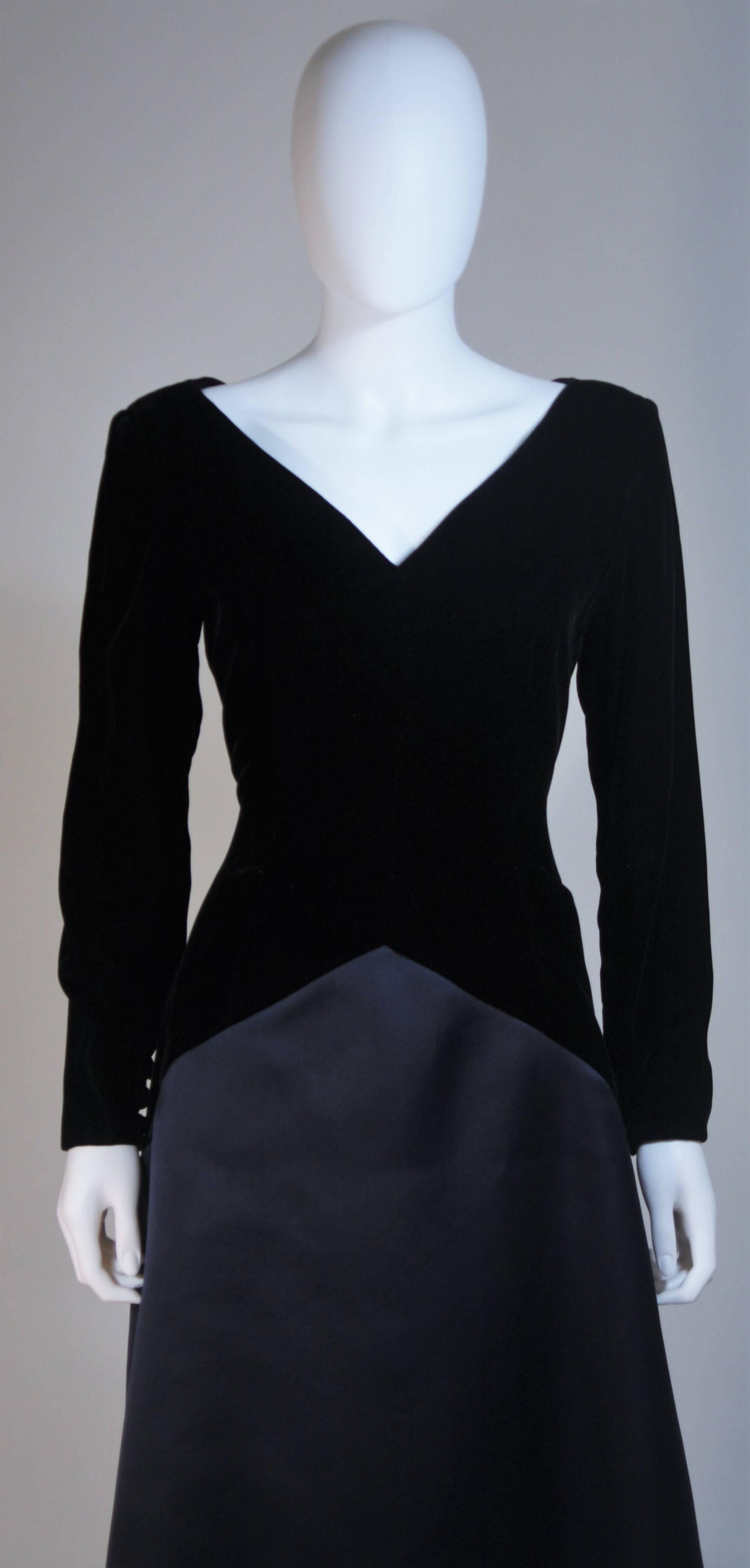 Black BILL BLASS Circa 1980's-1990's Velvet and Navy Satin Contrast Gown Size 12 For Sale