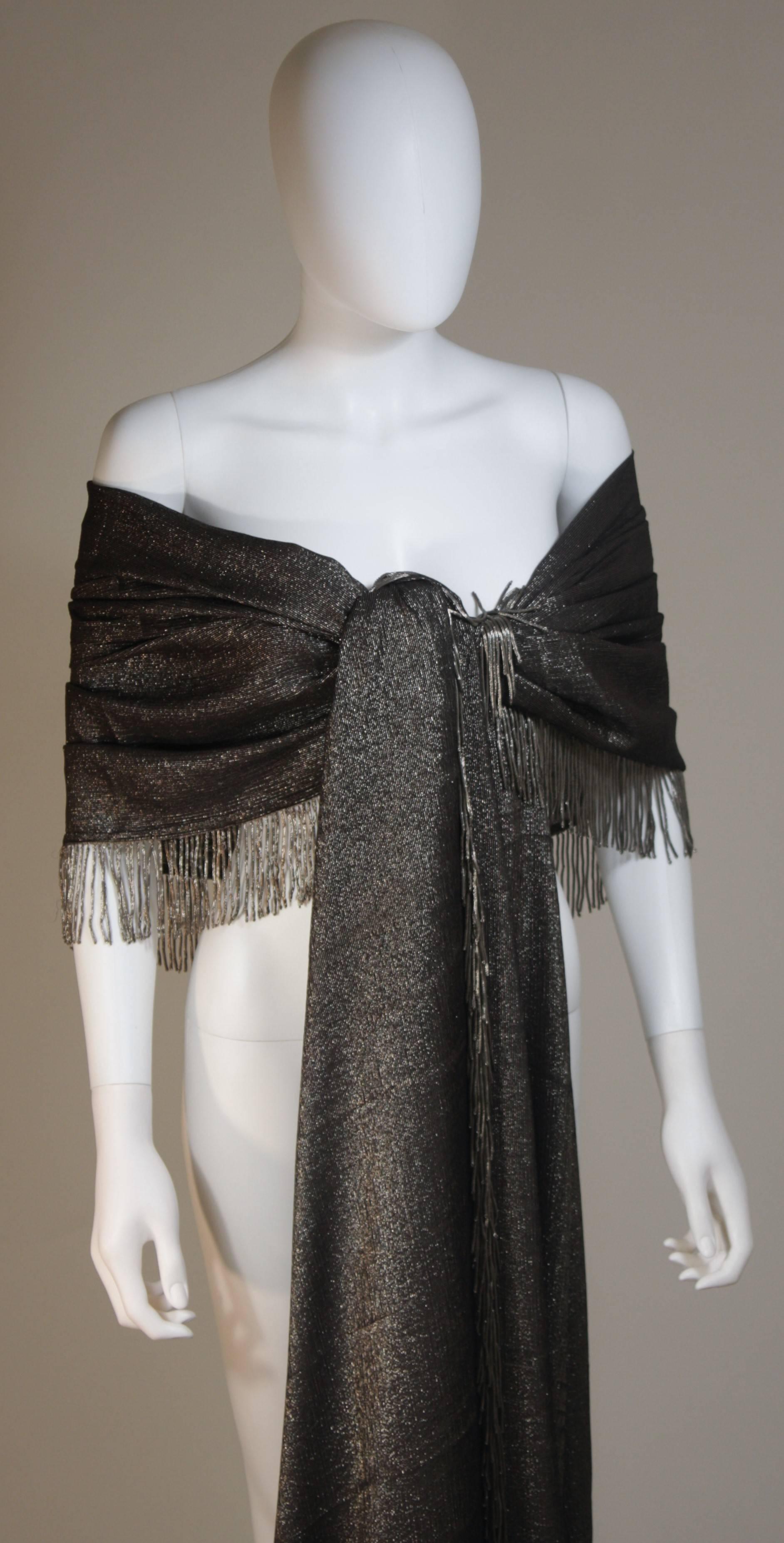 Vintage Black and Gold Extra Large Fine Metal Blend Scarf with Fringe  In Excellent Condition For Sale In Los Angeles, CA