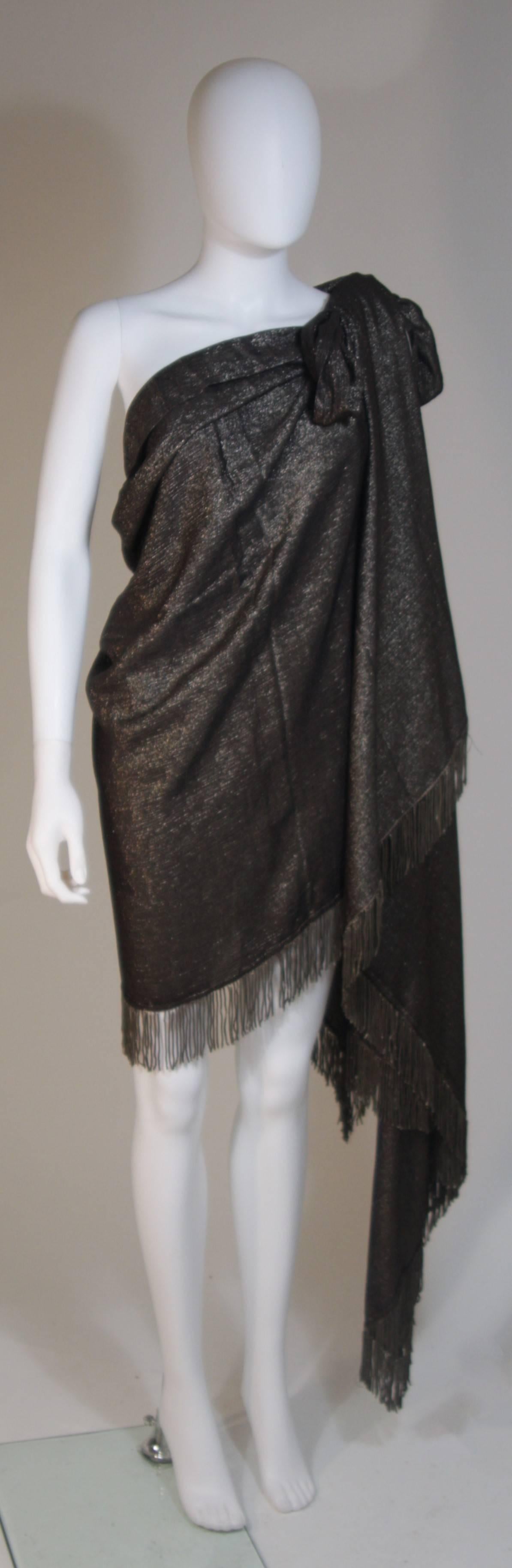 Women's Vintage Black and Gold Extra Large Fine Metal Blend Scarf with Fringe  For Sale